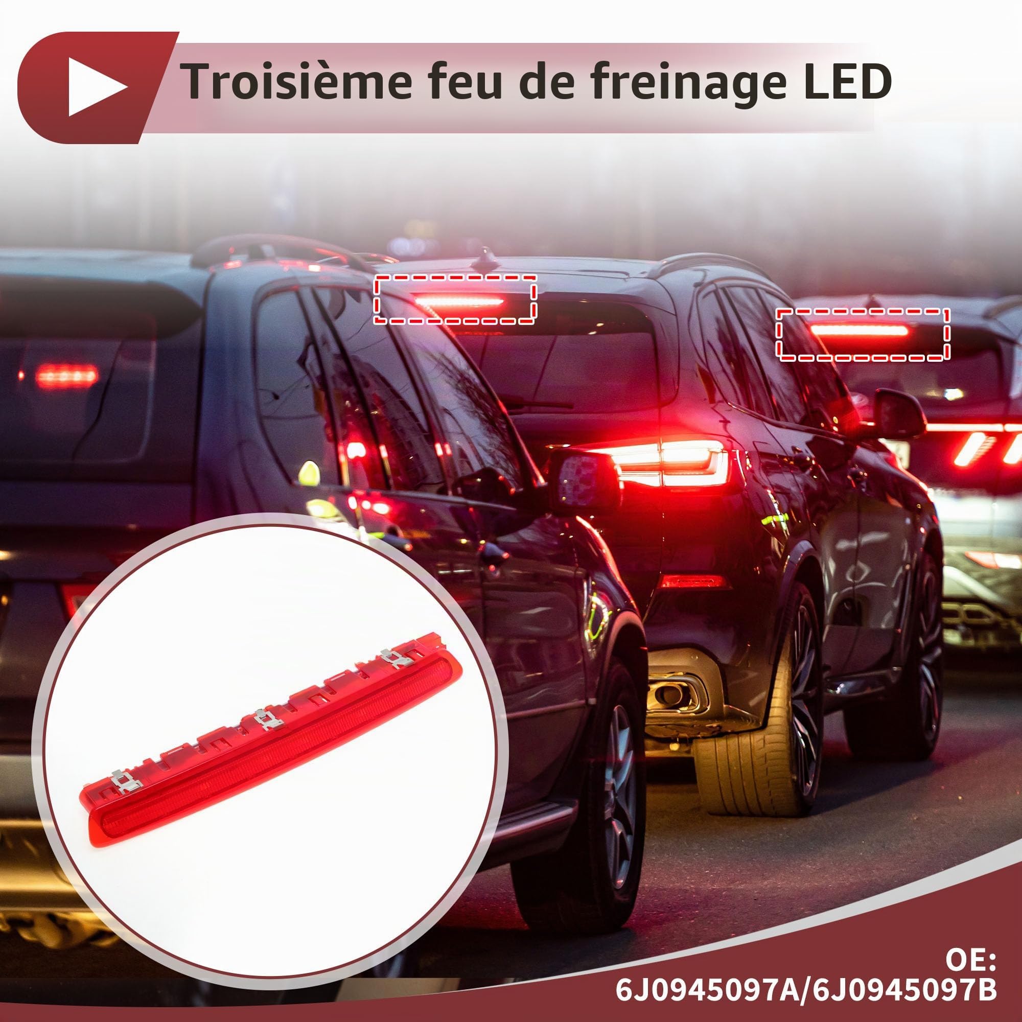 Feu Stop Led Pour Seat Ibiza 6J/6P 2009-2017 1PC Rouge | Rouge, ABS, 12V DC, IP67, Pour Seat Leon 1P Facelift 2010-2012, OE:6J0945097A/6J0945097B, Brancher Et Jouer