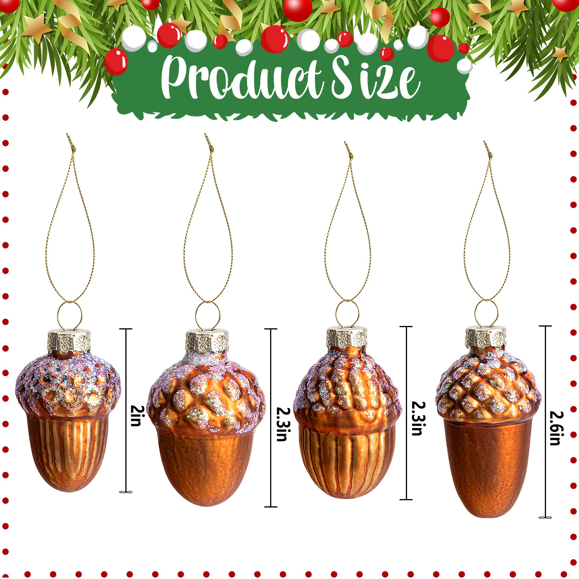 Watayo 12 adornos de piña de vidrio de Navidad, adornos de piña de Navidad soplados, adornos de vidrio de piña de Navidad para colgar en otoño, adornos de vidrio para árbol de Navidad, decoración del