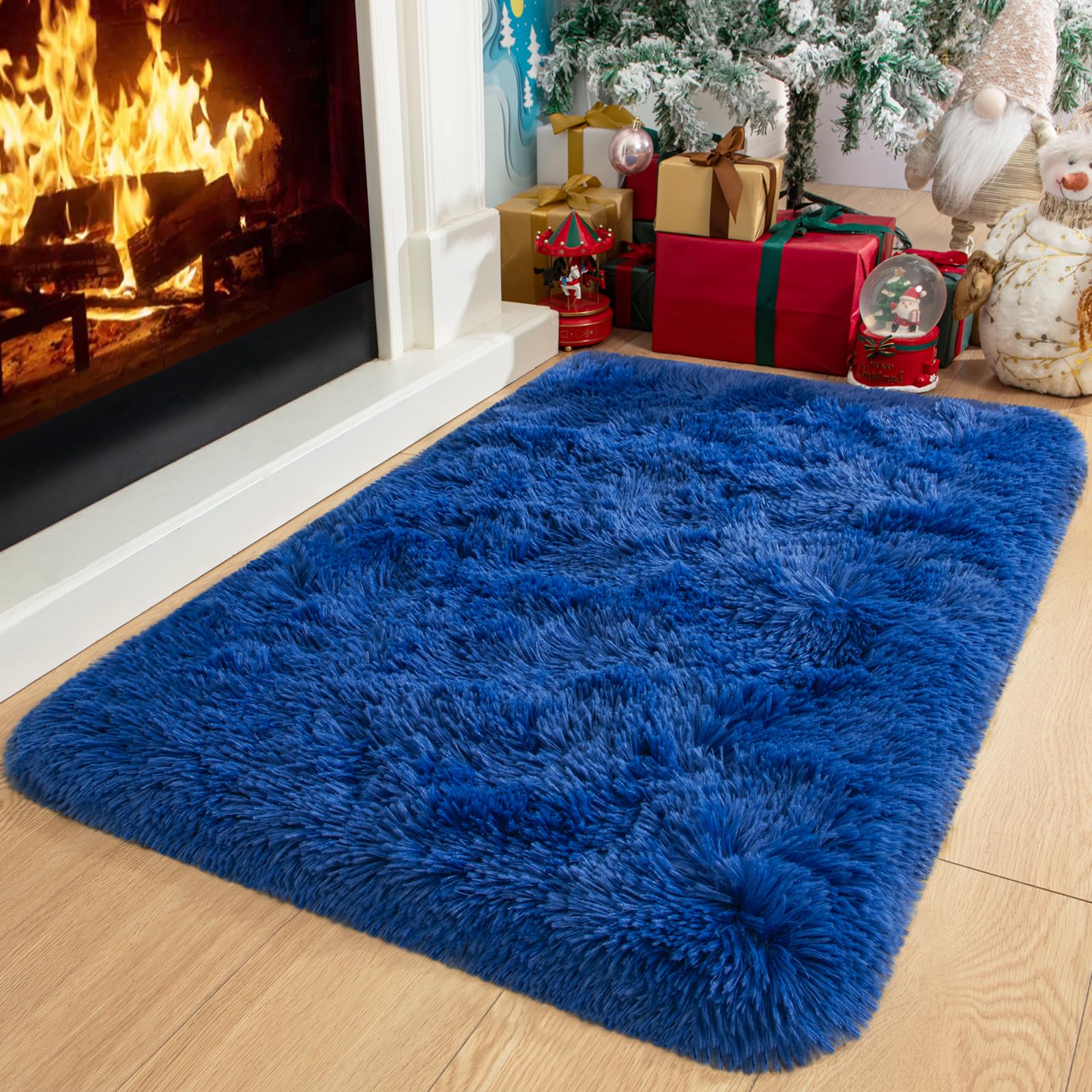 Kelarea Navy Blue Rug for Bedroom, 2x4 Fluffy Throw Rugs for Living Room, Small Soft Shag Fuzzy Carpet for Kids Boys and Girls Bedroom, Dorm, Nursery