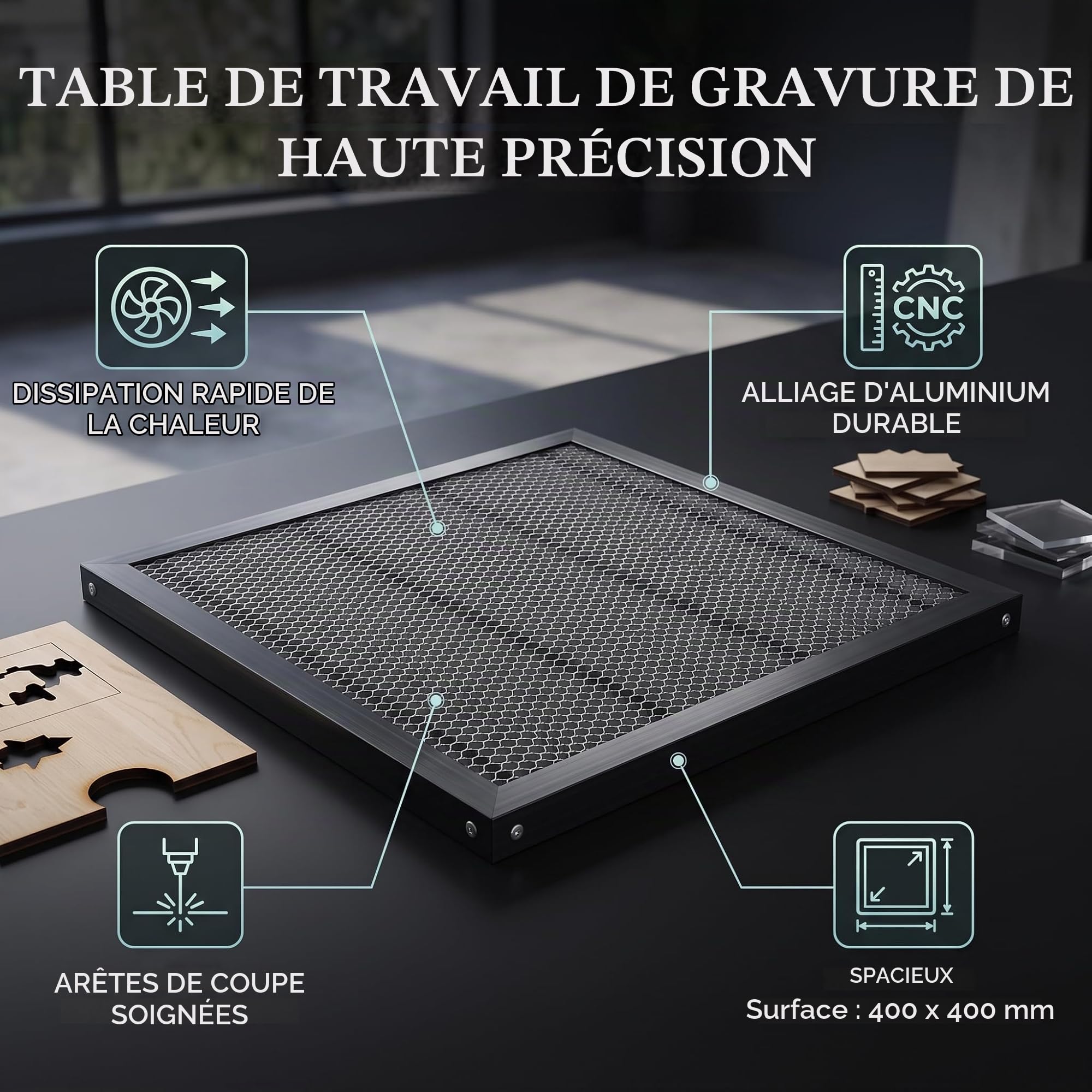 Plateforme Gravure Nid d'abeille Aluminium 400mm