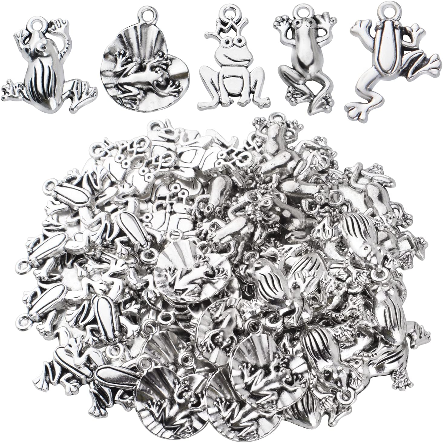 60pcs Antique Silver Plated Frog Charms Pendants Alloy Animal Pendant Charms Craft Supplies for DIY Earrings Necklace Bracelet Jewelry Making, 5 Styles
