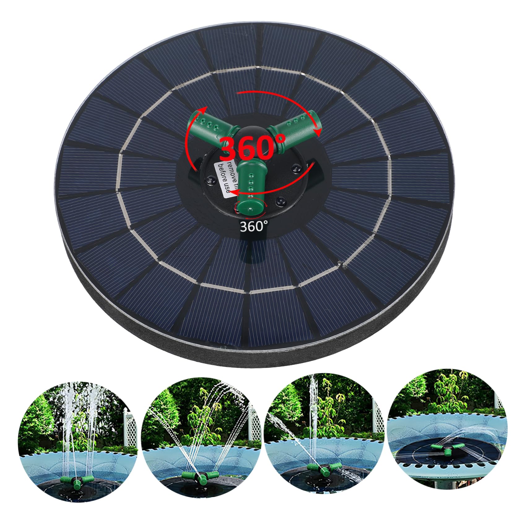 HEMOTON Solarbetriebener Wasserbrunnen mit Bunter LED Beleuchtung 7,4v 1500mah Pumpe Silikon und Abs Material für Gartenteich und Vogeltränke im Außenbereich
