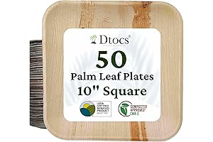 50-Pack Palm Leaf Plates: 10-Inch Square, Disposable Dinnerware Alternative to Bamboo Plates