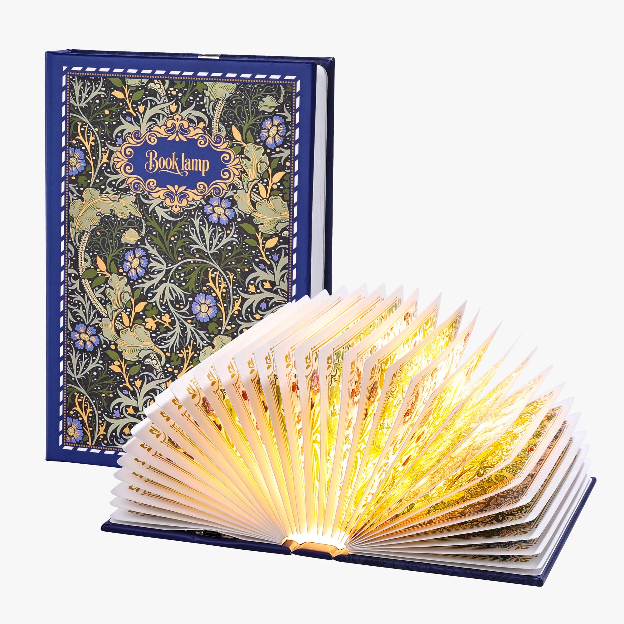 Ba suns Gilded Book Lamp, Ideal Gift for Book Lovers, Rechargeable Portable Touch Control Book Light with Vivid Flower Printed Pages, 360° Foldable, Stylish Decor for Home/Library/Bookshelf (Blue)