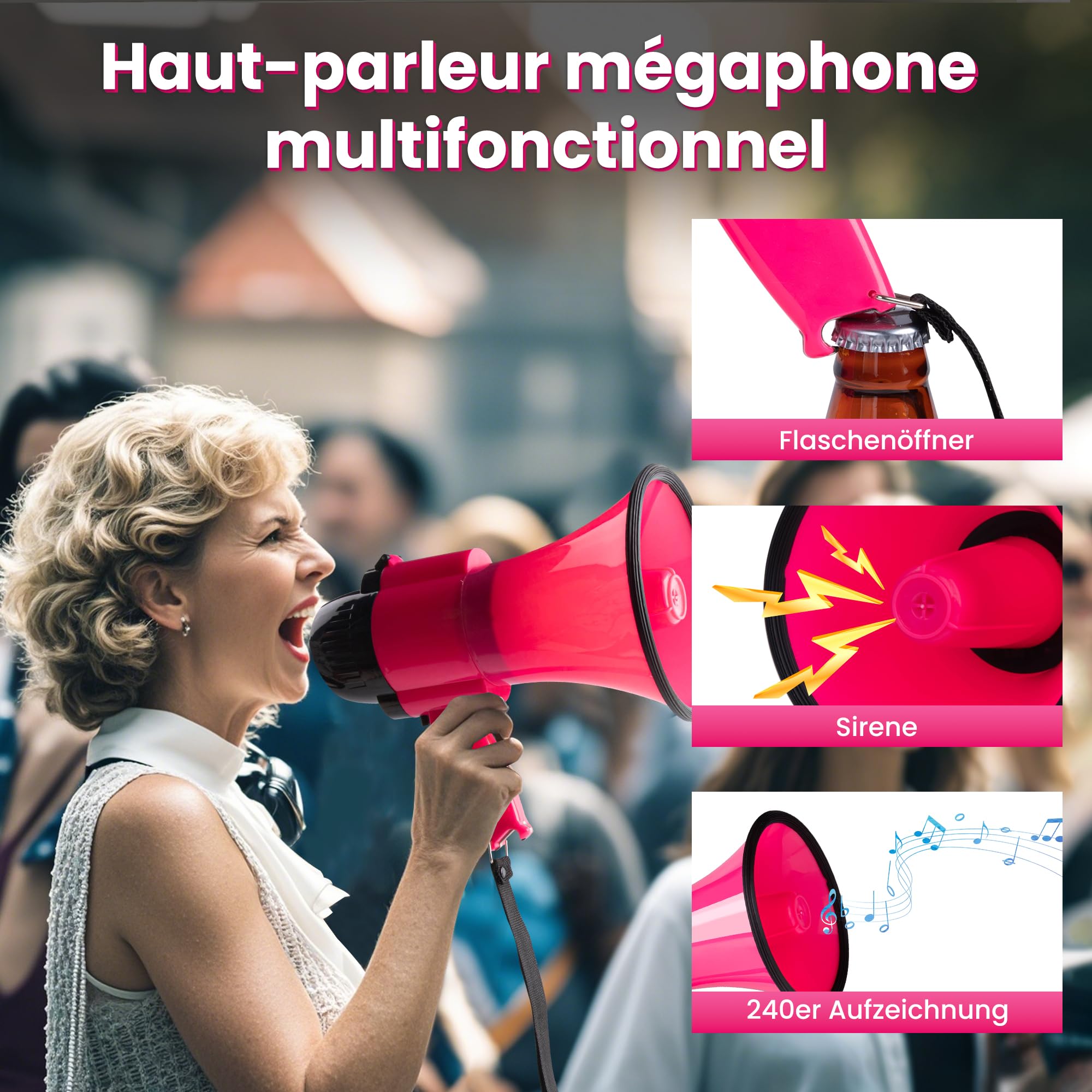 MyMealivos Mégaphone Portable de 30W avec sirène et Enregistrement de 240 Secondes, Couverture vocale jusqu'à 700 mètres