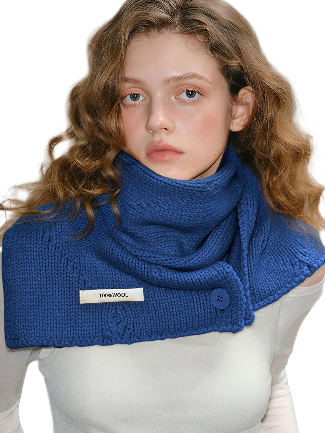 Babalet 100% Wool Scarf Women Winter Knitted Beanie Warm Cable Knit Shawl for Women with Buckle Thick Chunky Thermal Neckwear