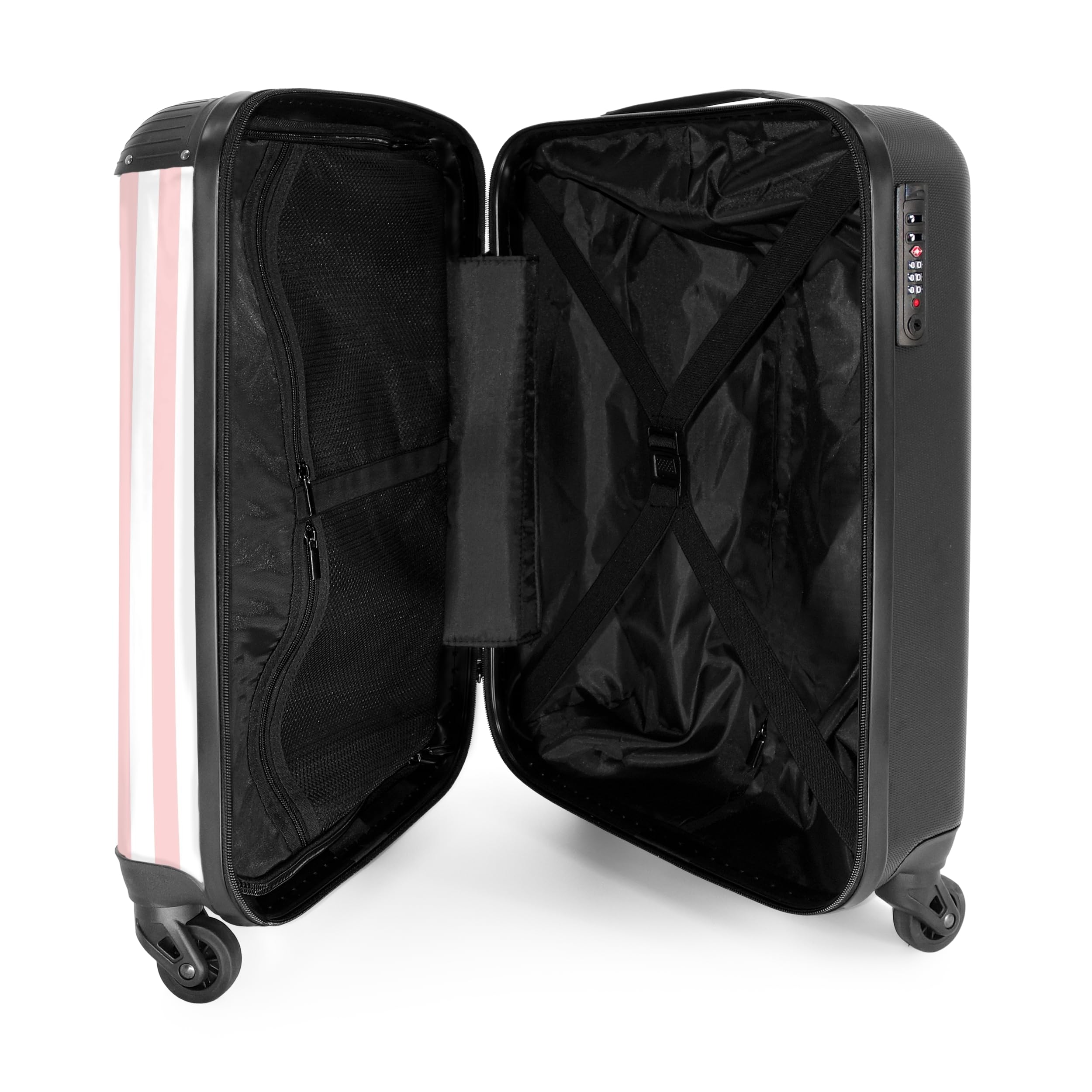 NoBoringSuitcases.com Valigia Bambini, Trolley Bambina, Valigia Per Bambini, Trolley Bagaglio a Mano 55x40x20 cm, Valigia Personalizzabile, 55x40x20 cm (Strisce Rosa e Bianche - Verticali)