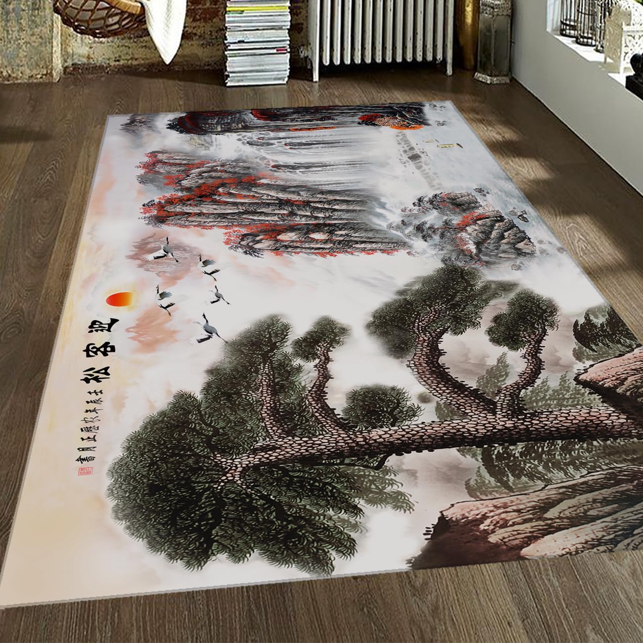 Dywan w stylu vintage, 160 x 230 cm, do salonu, sypialni, kuchni, biura, z motywem drzewa sosnowego, górskiego, łatwy do czyszczenia, obszary o dużym natężeniu ruchu, przyjazne zwierzętom domowym