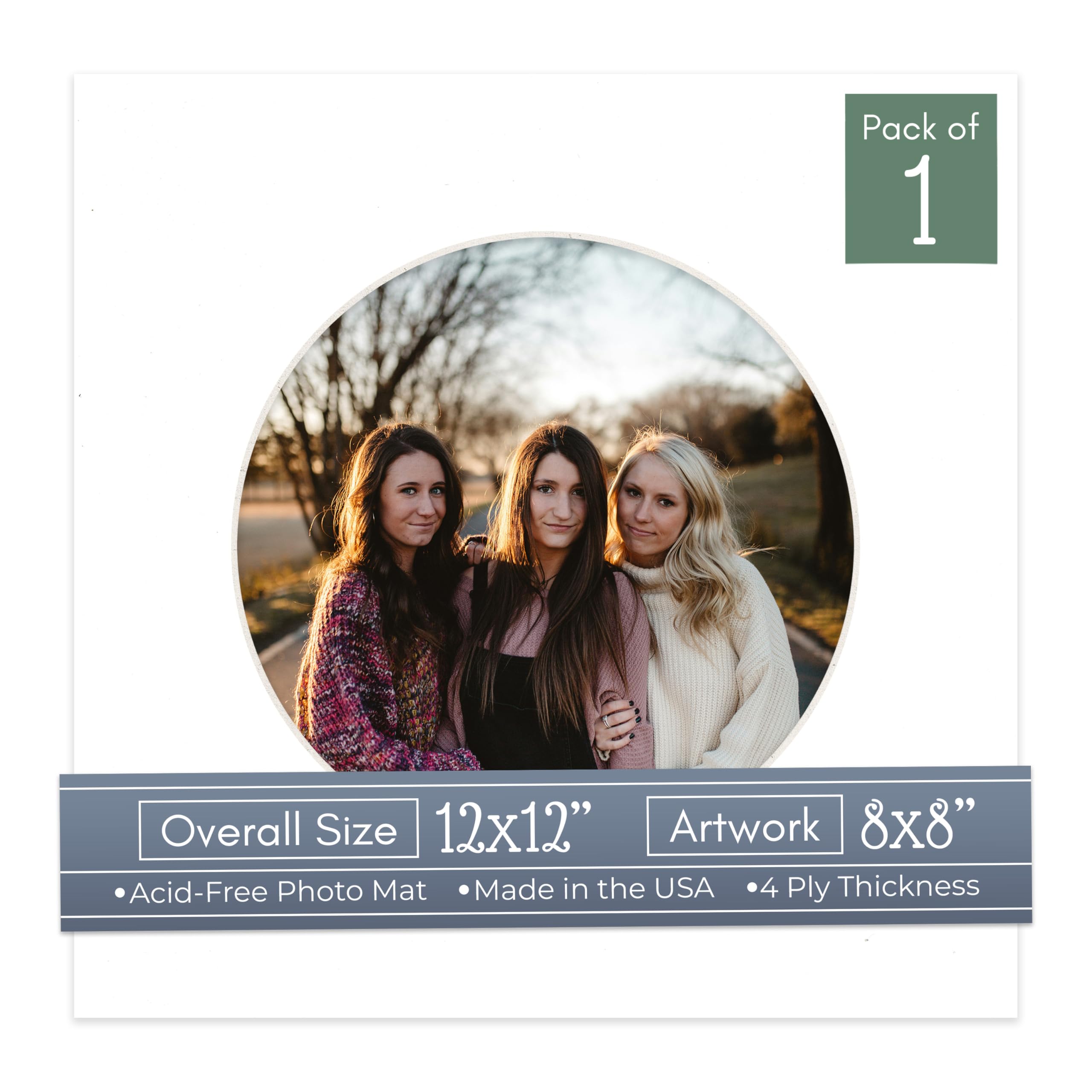 CountryArtHouse White Acid Free 12x12 Circle Picture Frame Mat with White Core Bevel Cut for 8x8 Pictures - Fits 12x12 Frame - Pack of 1 Matboard-image-5