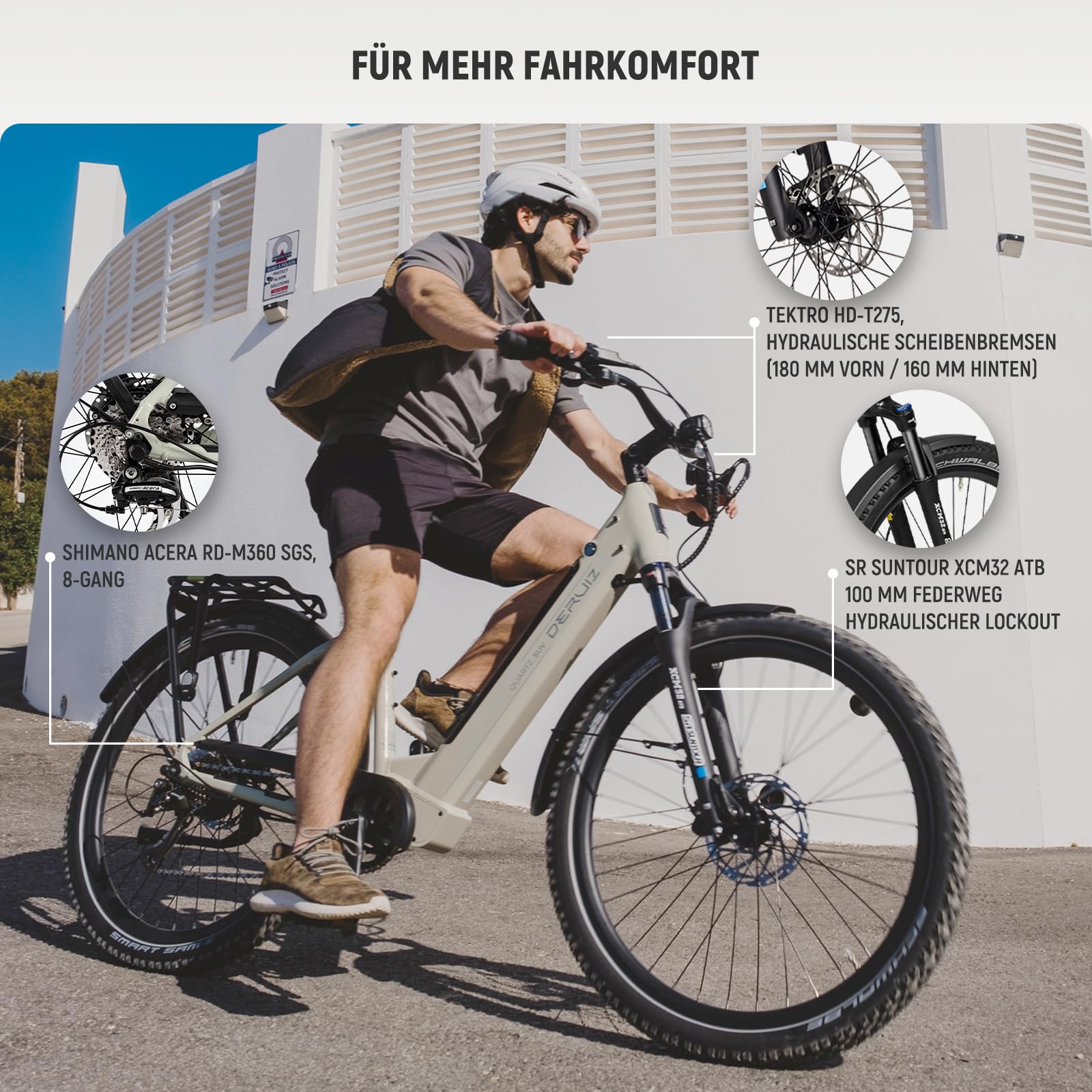 DERUIZ Quartz SUV E-Bike 27,5" Elektrofahrrad mit 48V644Wh Akku bis 161km | E-Mountainbike, Hydraulische Bremsen,Shimano 8 Gang,RH 46CM Off-Road Commuter E Bike für Erwachsene, Max 161km, StVZO