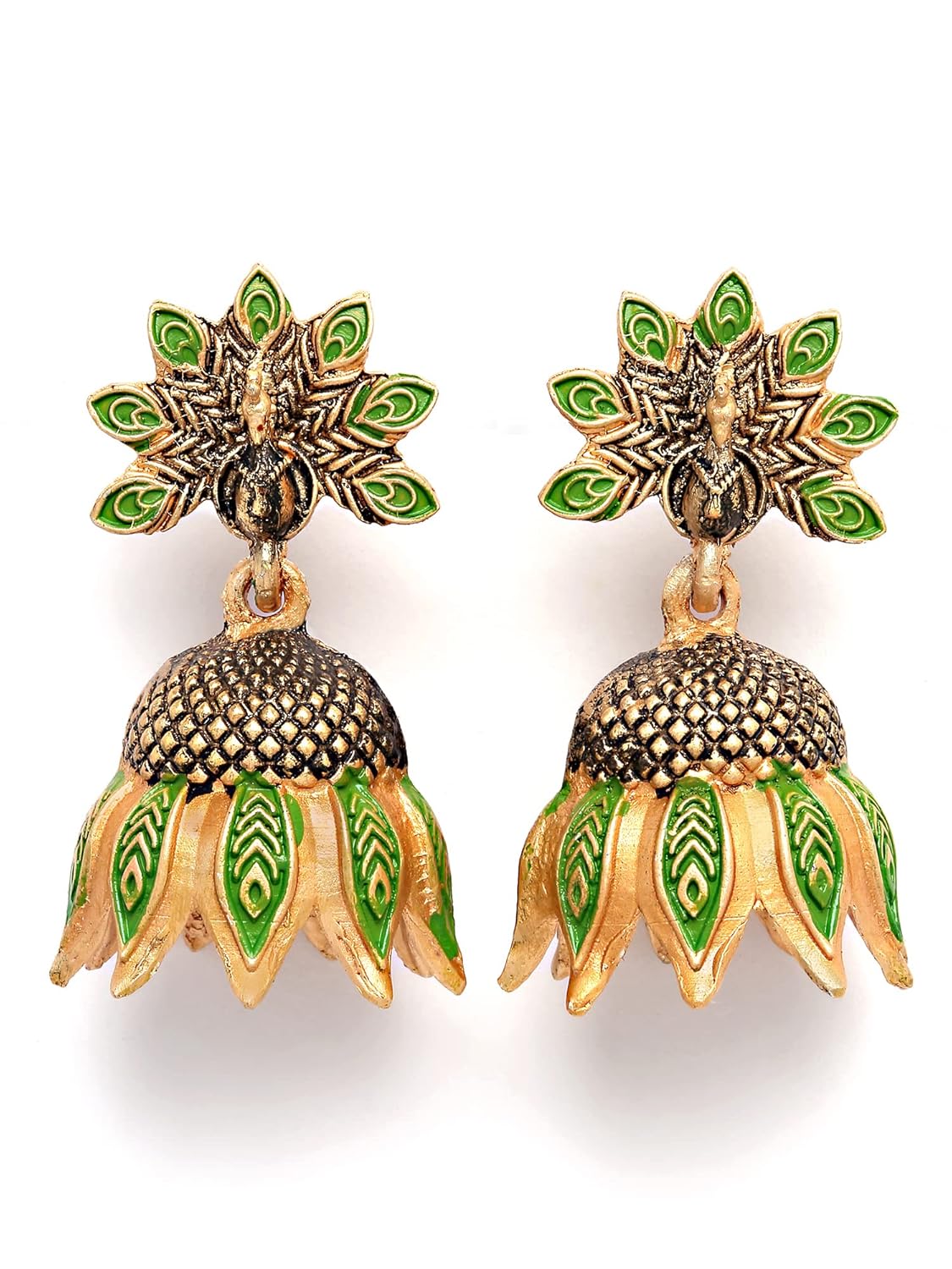 Karatcart Gold Plated Peacock Design Light Green Jhumki Earrings for Women