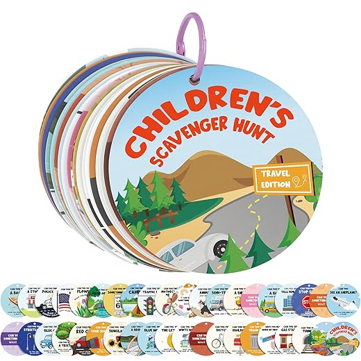 Colarr Children's Scavenger Hunt Set Include 20 Road Trip Cards Toddler Car Activities Road Trip Toys Educational Scavenger Hunt Cards Travel Games Car Ride Games for Kids
