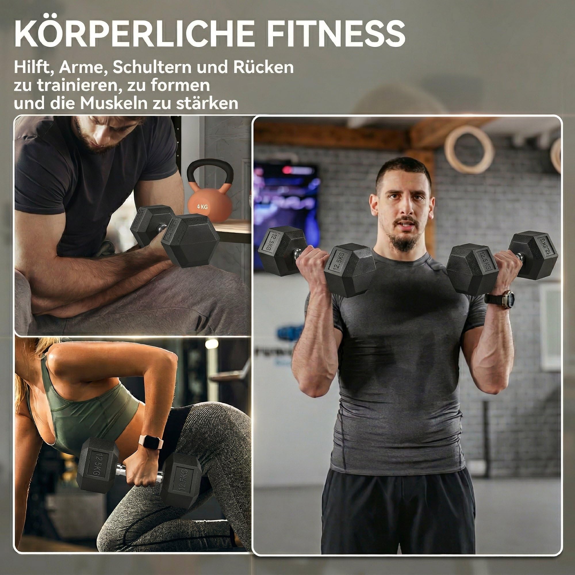 HOMCOM Hexagon Hanteln, 2er Set Hanteln mit gerändeltem Griff, Kurzhantelset aus Gusseisen, 4/5/6/8/10/12,5/15/17,5/20 Kg, Kurzhanteln für Männer Frauen, Zuhause, Fitnessstudio, Krafttraining