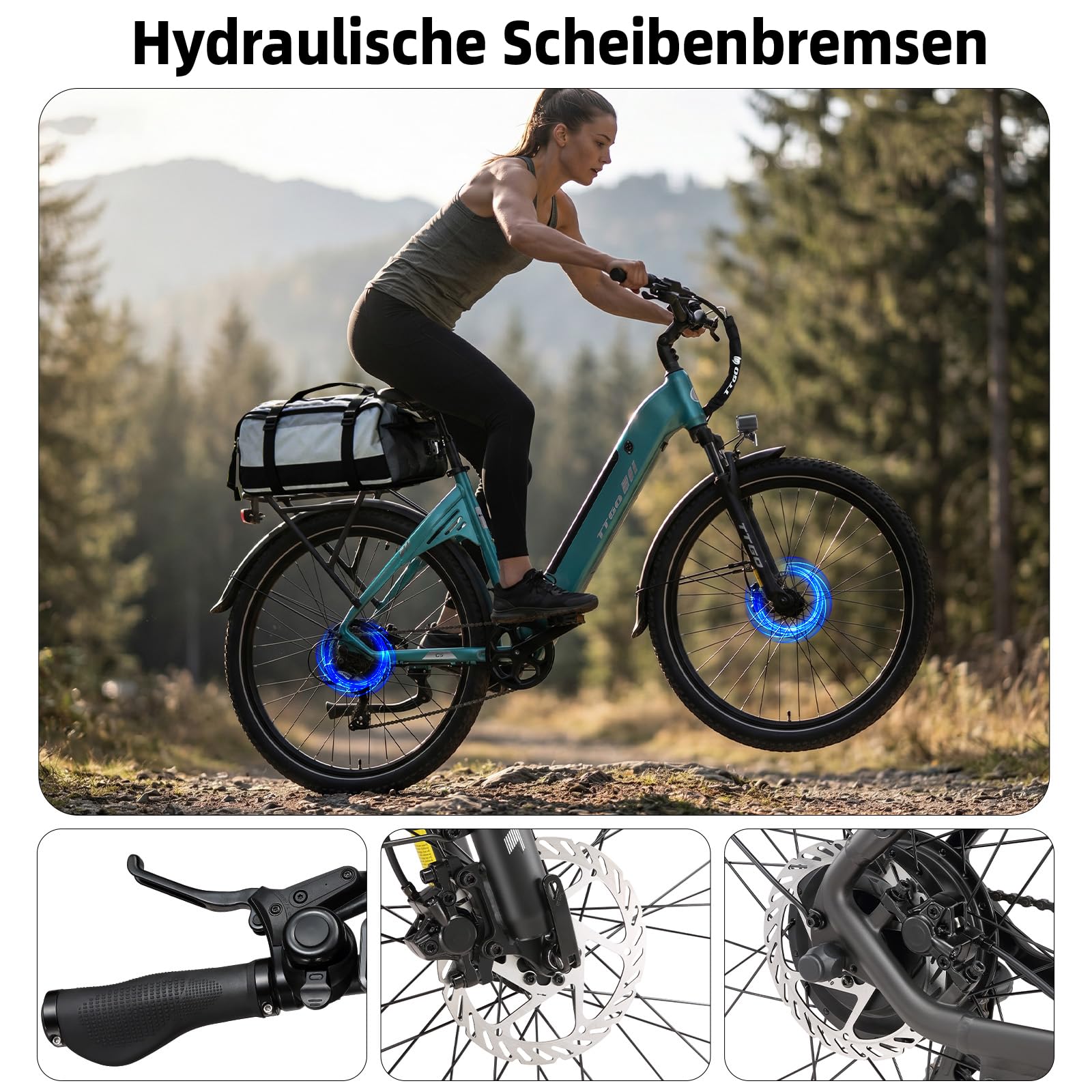 ttgo C5 E-Bike Damen 27,5 * 2.4 Zoll, Elektrofahrrad mit 70N.M Hinterradmotor, 250W Motor, 48V 13,5Ah Akku, bis 110 km, 7-Gang, Hydraulische Scheibenbremsen, E-Fahrrad Herren für Urban