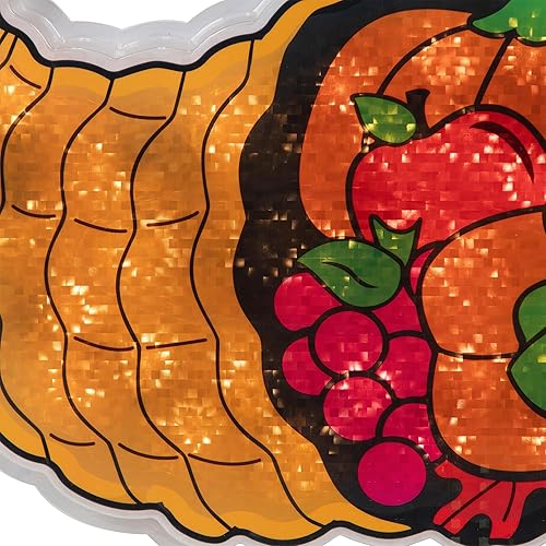 Miniatura 6 de Decoración de silueta de ventana de Cornucopia iluminada dorada y roja de 16 pulgadas