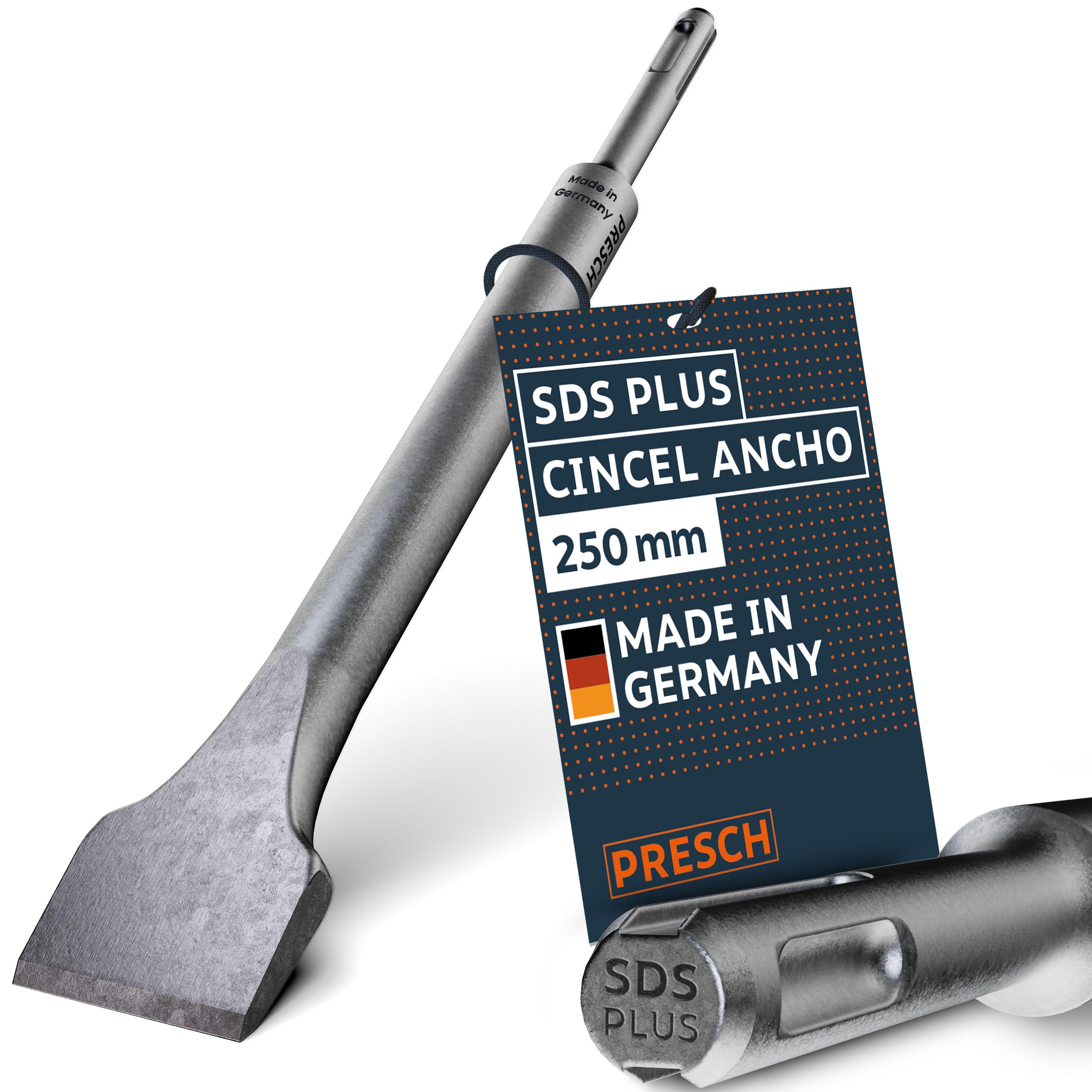 PRESCH SDS plus Cincel Ancho - Extremadamente robusto, duradero, con 40mm de anchura de corte - Para todos los trabajos de demolición (longitud 250mm) - Acero de alto rendimiento para golpes potentes