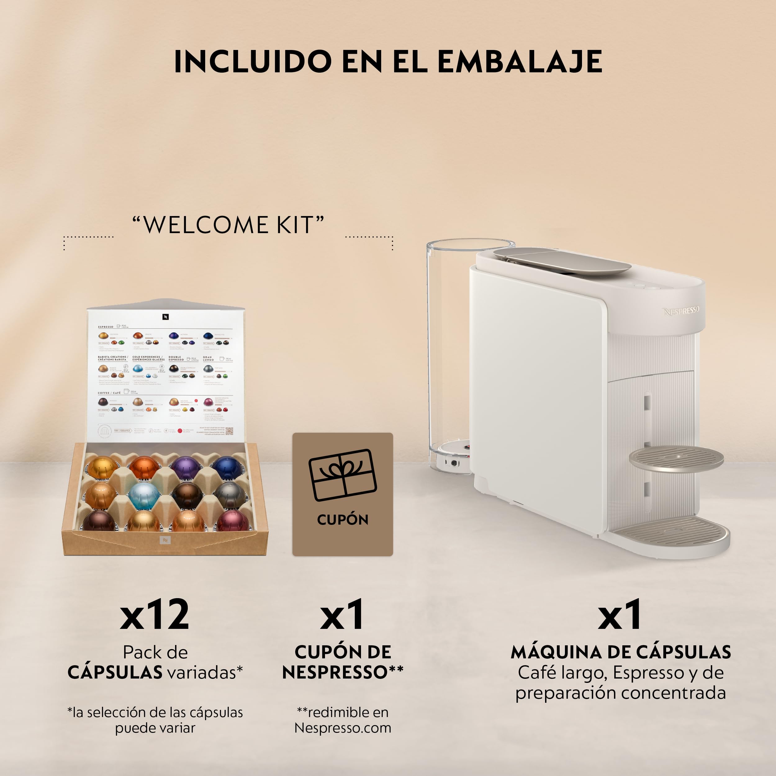 Nespresso Vertuo Up – Cafetera de Cápsulas con 7 Tamaños de Taza, Tecnología Centrifusion, Calentamiento Rápido, Depósito 1,4 L, Modo Creaciones, Diseño Compacto, Blanca (ENV200.W)