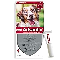 Advantix Spot-on Antiparassitario, Per Cani da 10 Kg a 25 Kg, Elimina zecche, pulci, pidocchi e larve di pulce, Protegge da zanzare, pappataci e rischio di leishmaniosi, 4 pipette da 2.5 ml
