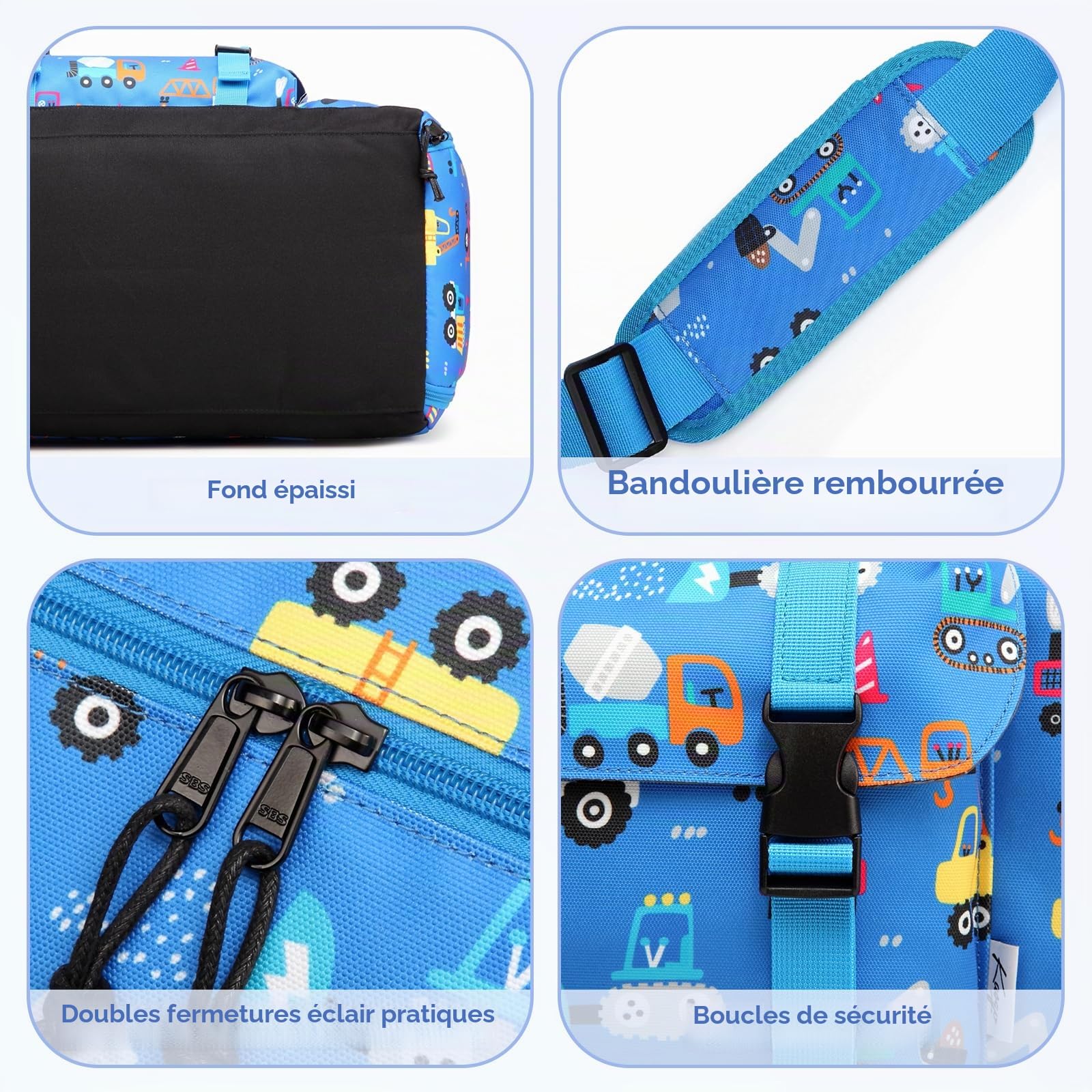 Sac de Voyage Enfant, 26,5L Grande Sac de Sport Garçon Fille Imperméable Sac de Bagage à Main Multifonctionnel avec Housse Bagage et Compartiment à Chaussures Camion Bleu