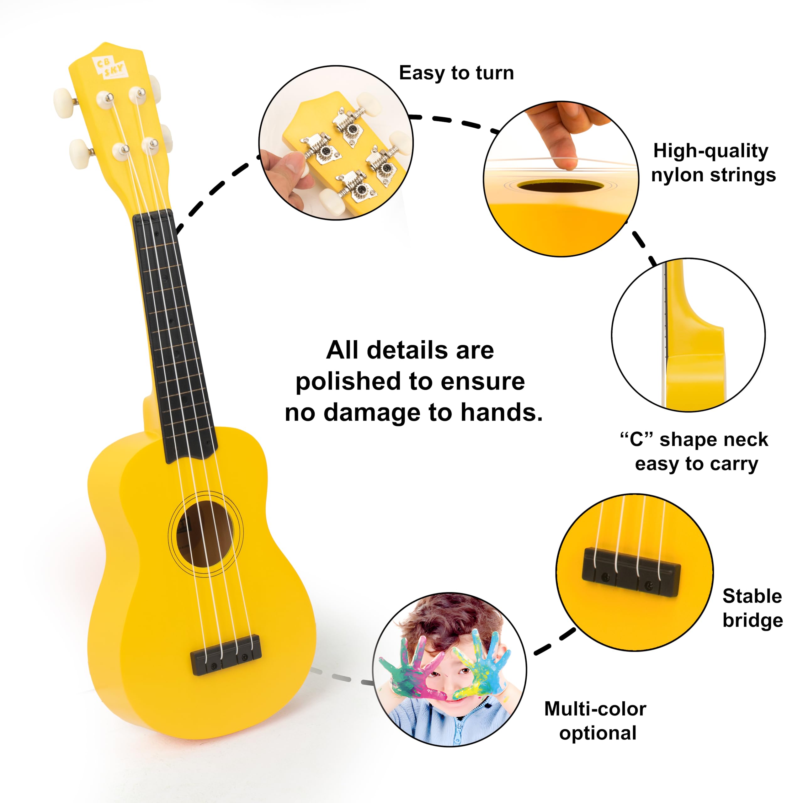 Ukelele soprano 21/53cm para niños, principiantes y estudiantes (amarillo) 2