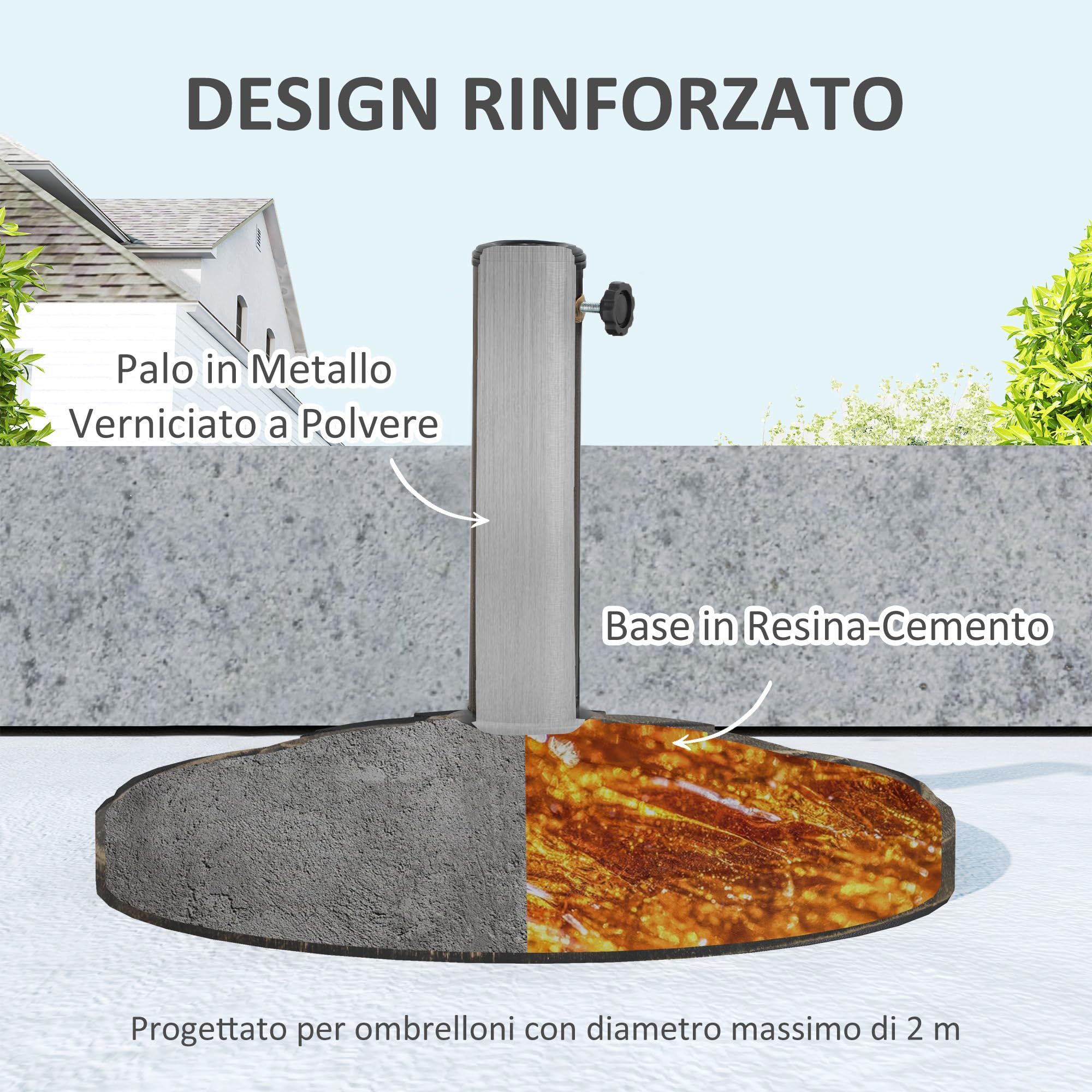 Outsunny Base per Ombrellone da 12 kg con Motivo di Fiore di Loto e Manovella Integrata, Basamento per Ombrellone in Resina, Metallo e Cemento, per Pali di Ombrelloni da Ø32/38/48 mm, Bronzo