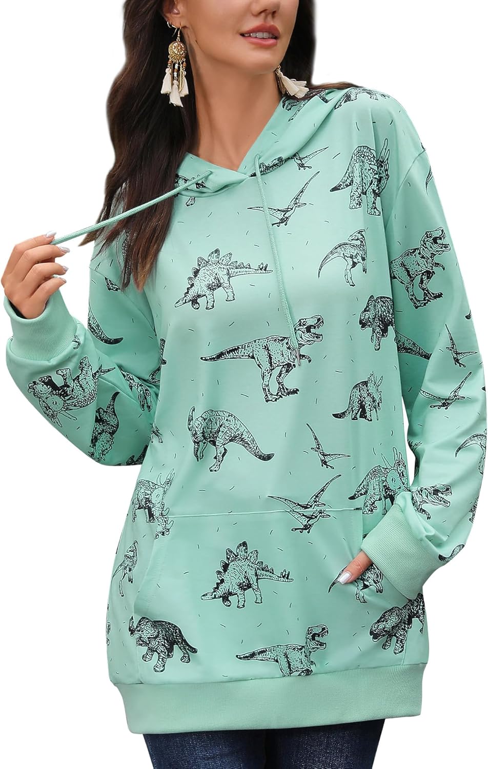 RMCMS Women Cute Dinosaur Graphic Hoodies Lightweight Comfrt Pullover Hoodies Casual Sweatshirts with Pockets - Image 4