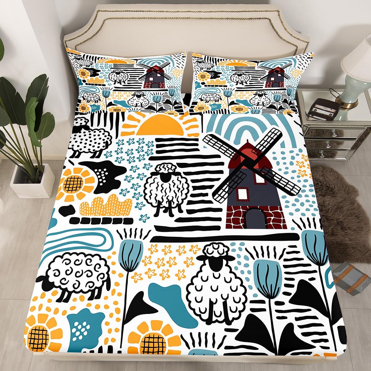 Homewish Set Di Biancheria Per Letto Matrimoniale Con Motivo Asino, Girasoli E Farfalle – Microfibra Morbida, Lenzuolo Con Angoli 135x200x40 Cm, Lenzuolo Sopra 225x225 Cm, 2 Federe 51x75 Cm - 3