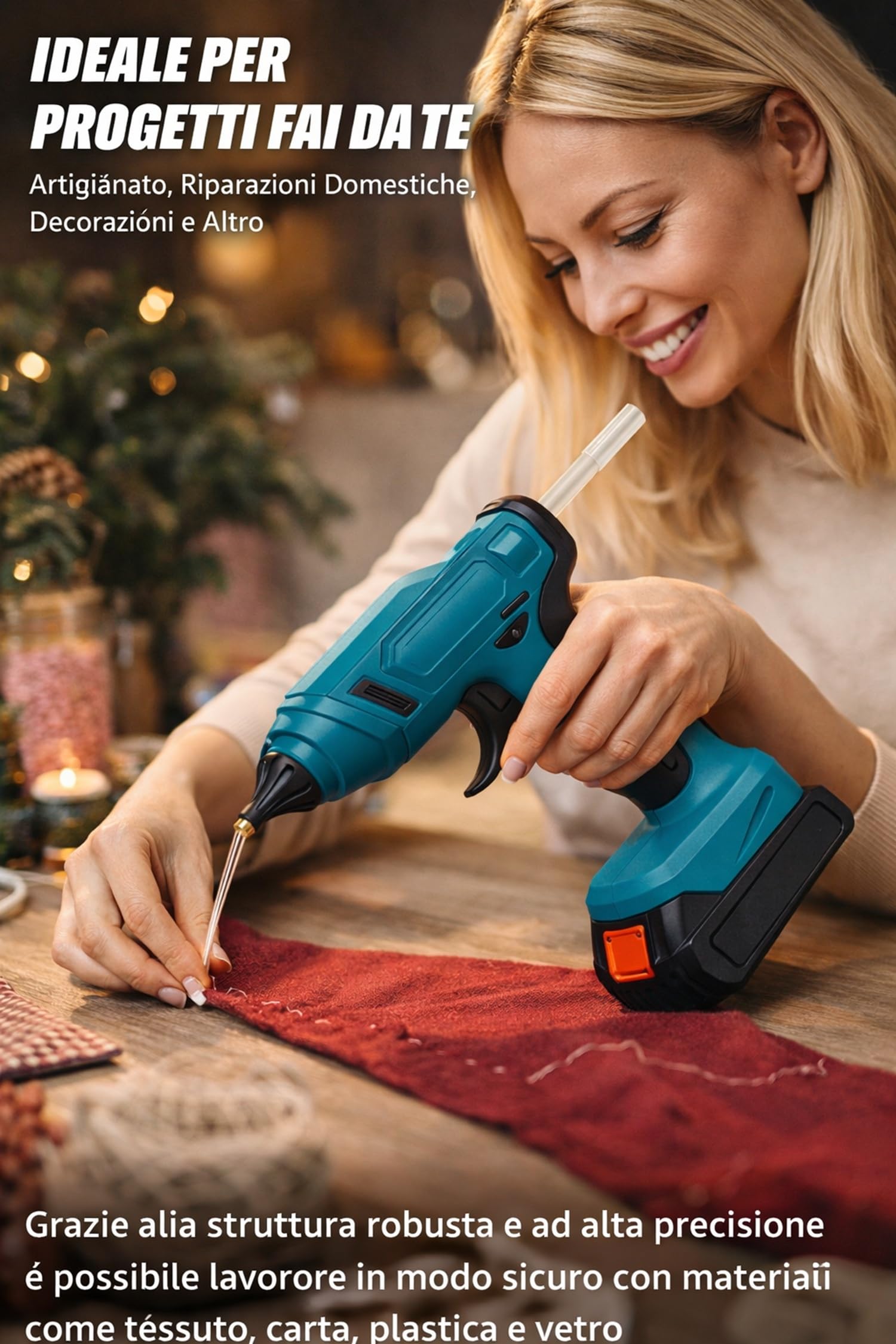 Pistola Colla a Caldo a Batteria 36V 2000W Termocollante Ricaricabile Riscaldamento Rapido con Doppia Batteria Stick 11mm per Fai da Te e Riparazioni