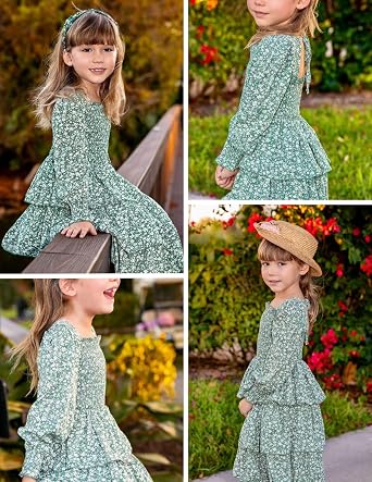 Robe Fille Arshiner à Volants - Manches Longues Tissu Suisse - Pour Mariage Ou Fête - 5-13 Ans