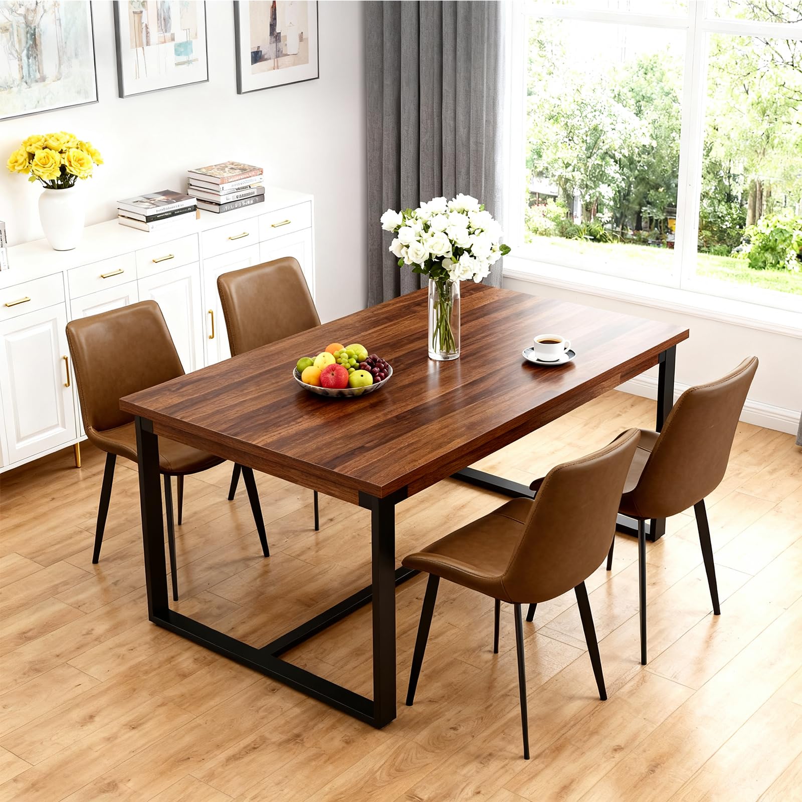 Aimerive Modern Dining Chairs Set of 4, PU Leather Dining Room Chairs, Upholstered Kitchen Chairs with Ergonomic Backrest & Sturdy Metal Legs, Perfect