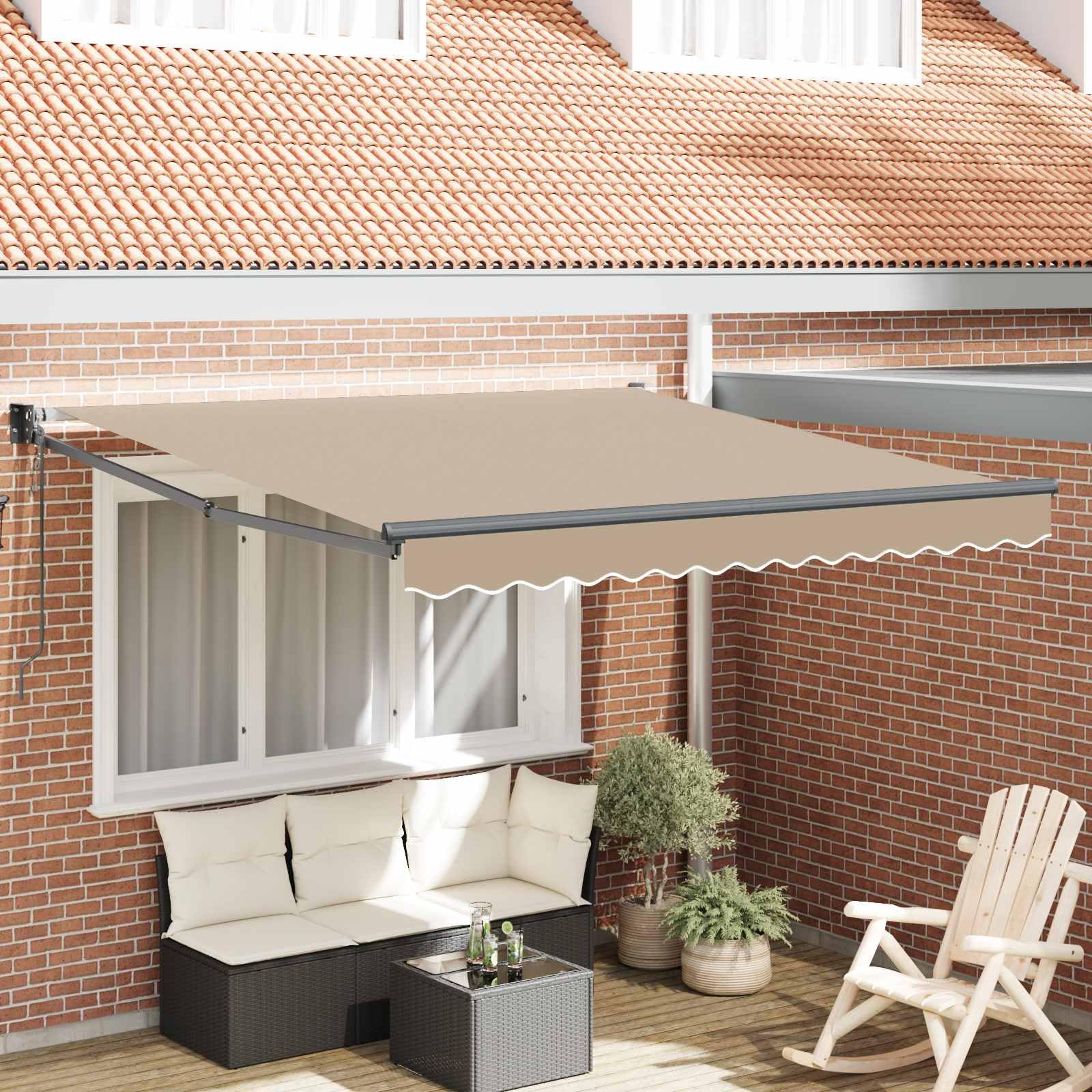 Auvent rétractable 350x250 motorisé beige polyester aluminium store banne extérieur