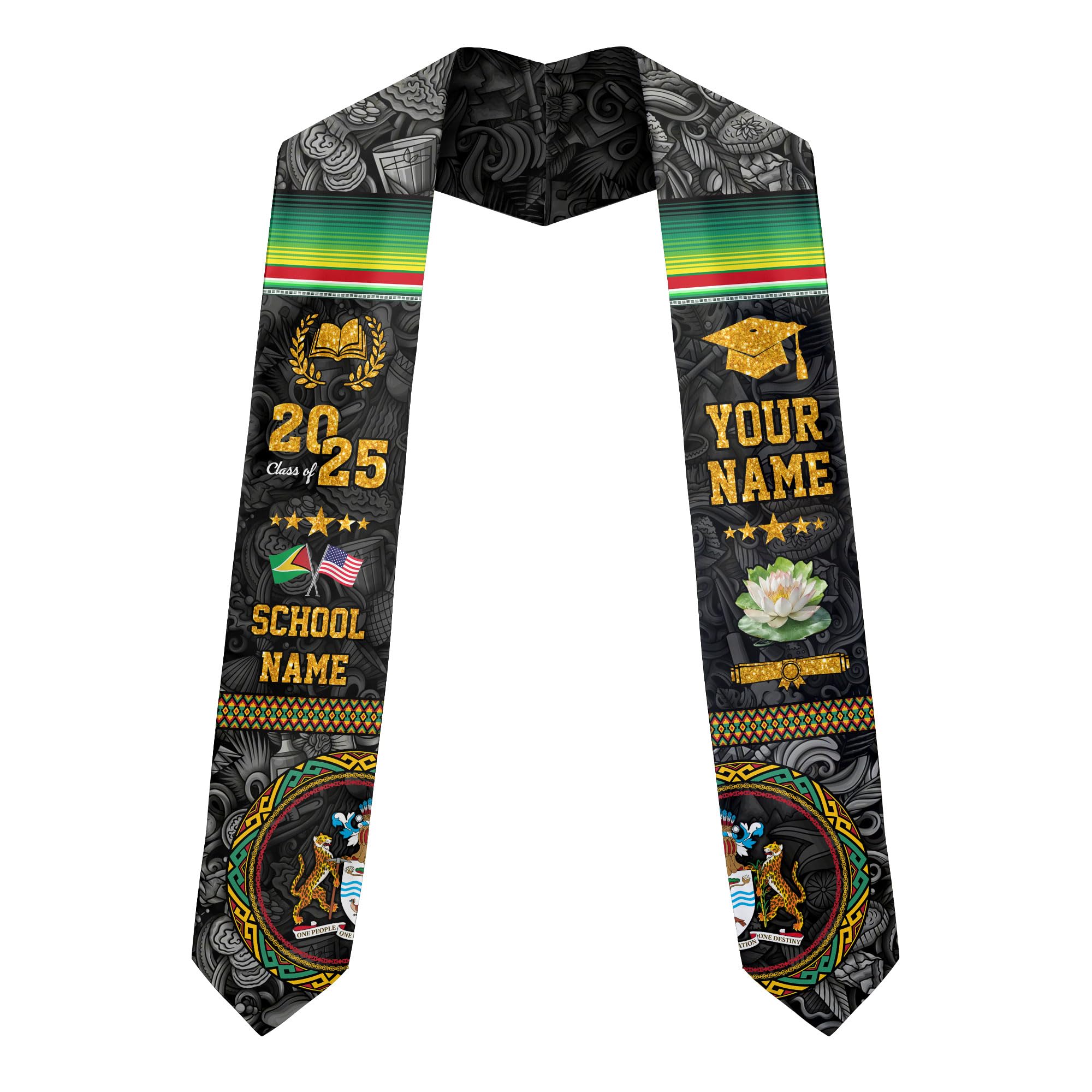 MonkeyVan Custom Guyana Graduation Sash Custom Flag Graduation Stole Guyana Flag Graduation Sash Guyana Stole Graduation 2025 Gya18