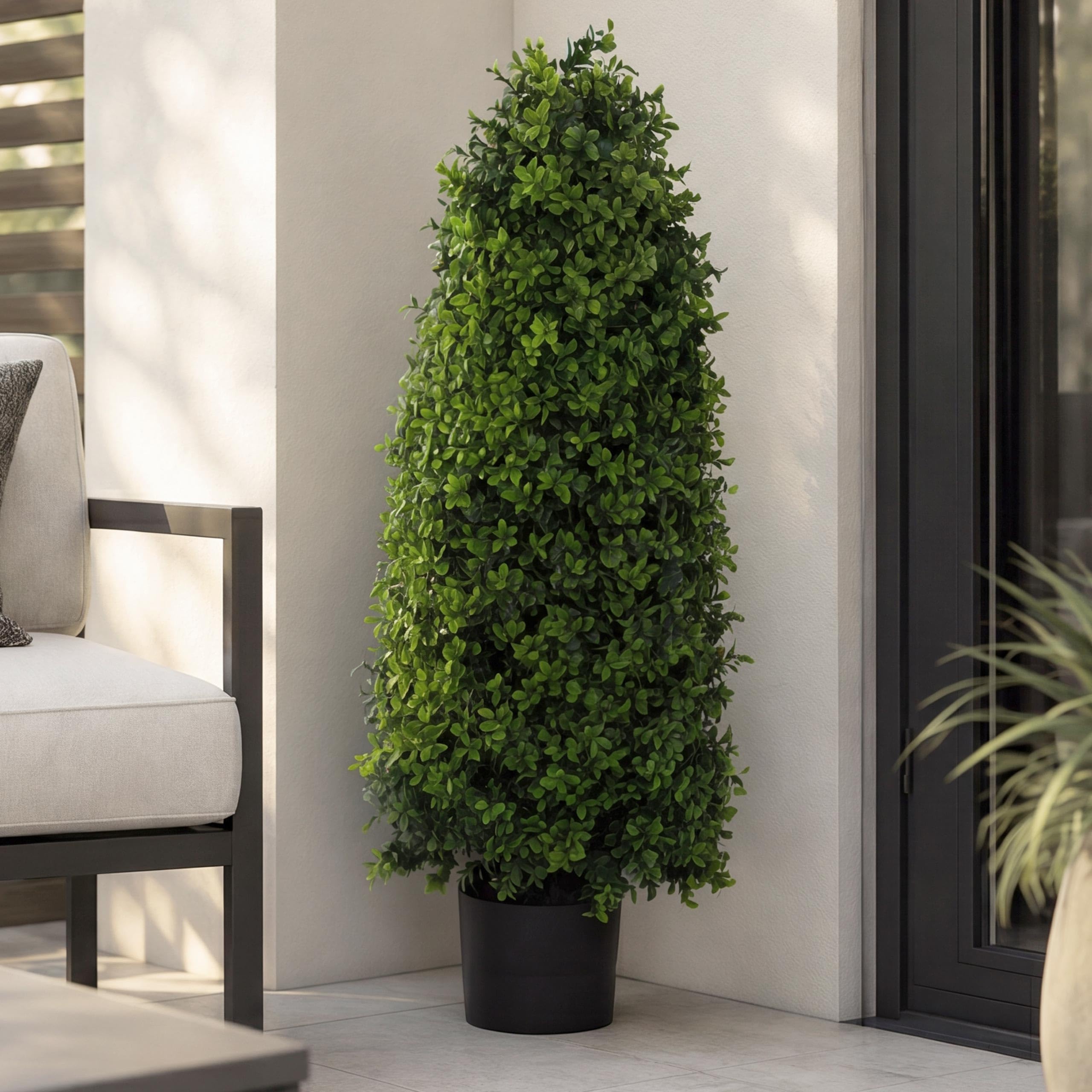 Mendler Künstlicher Buchsbaum HWC-Q89 90x35x35cm | Buchs, Buxus, im Topf, Dekobaum, Kunstpflanze, Kegel, naturgetreu immergrün Outdoor