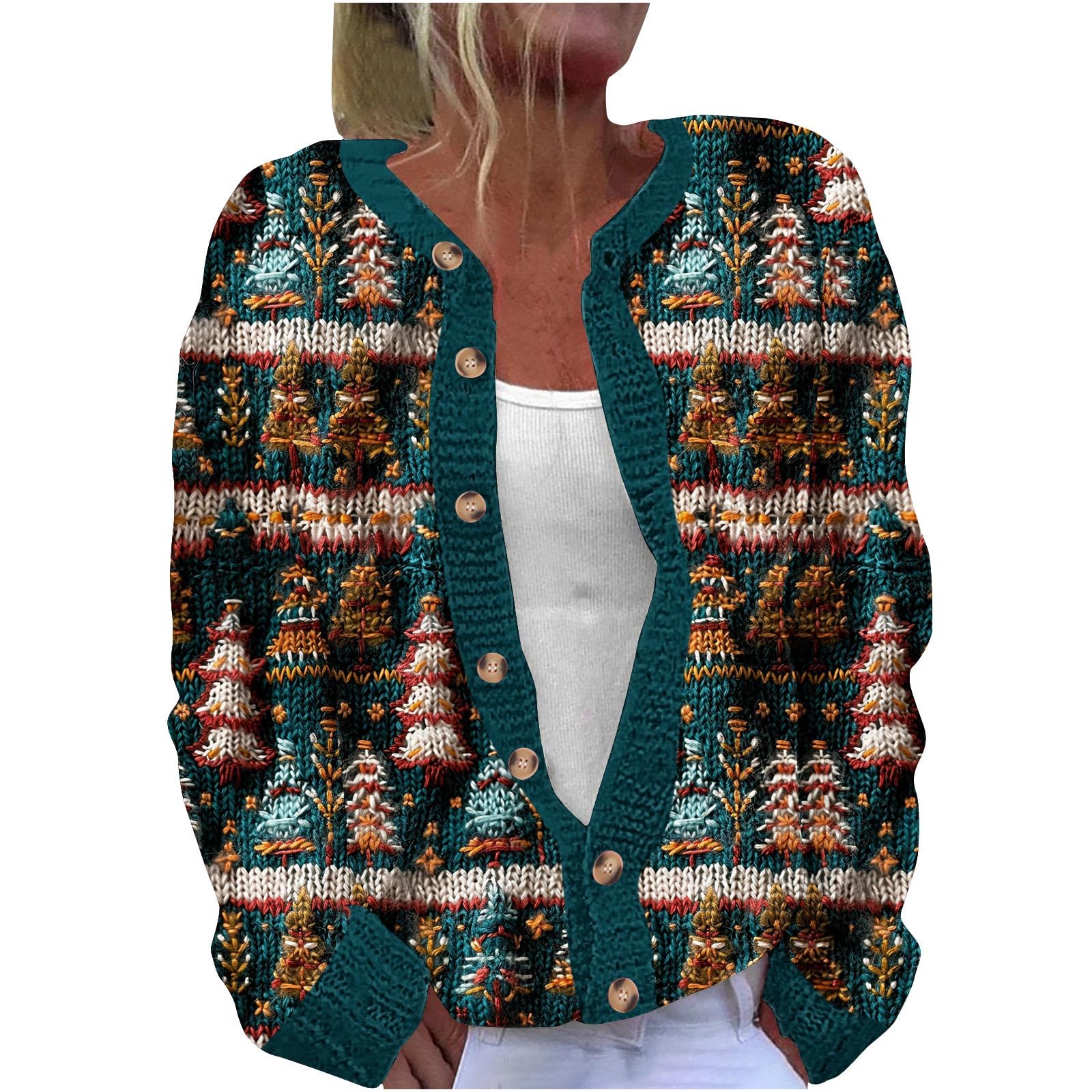 Cardigan for Women Christmas 2026 Funny Xmas Open Front Button Down Sweater Cardigans Long Sleeve Fall Winter Coats