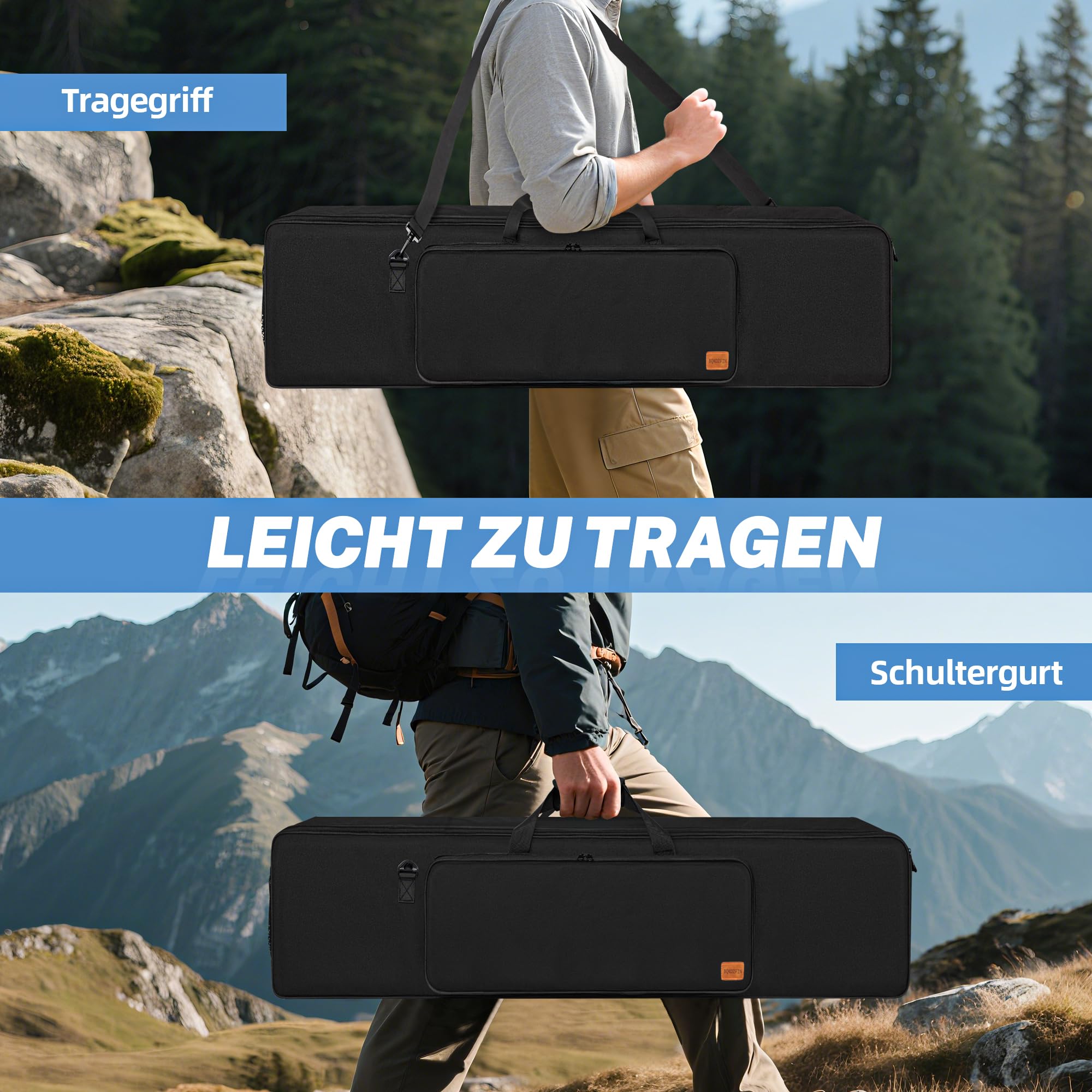 OUUTMEE Borsa portatile per treppiede, con tracolla, per treppiede, treppiede, treppiedi per luce, monopiede e altre attrezzature fotografiche, Nero , 80 x 21 x 21 cm/31,5“ x 8,3” x 8,3“, Borsa per