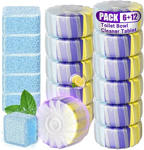 Nunemosk Paquete de 18 tabletas mejoradas para inodoro, 12 tabletas de inodoro de triple efecto + 6 limpiadores de tanque con blanqueador,