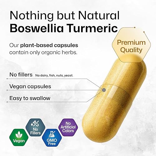 Miniatura 3 de Suplemento de cúrcuma con cápsulas de extracto de boswellia, mezcla orgánica de cúrcuma de Boswellia (curcumina) de 2000 mg, potente fórmula de