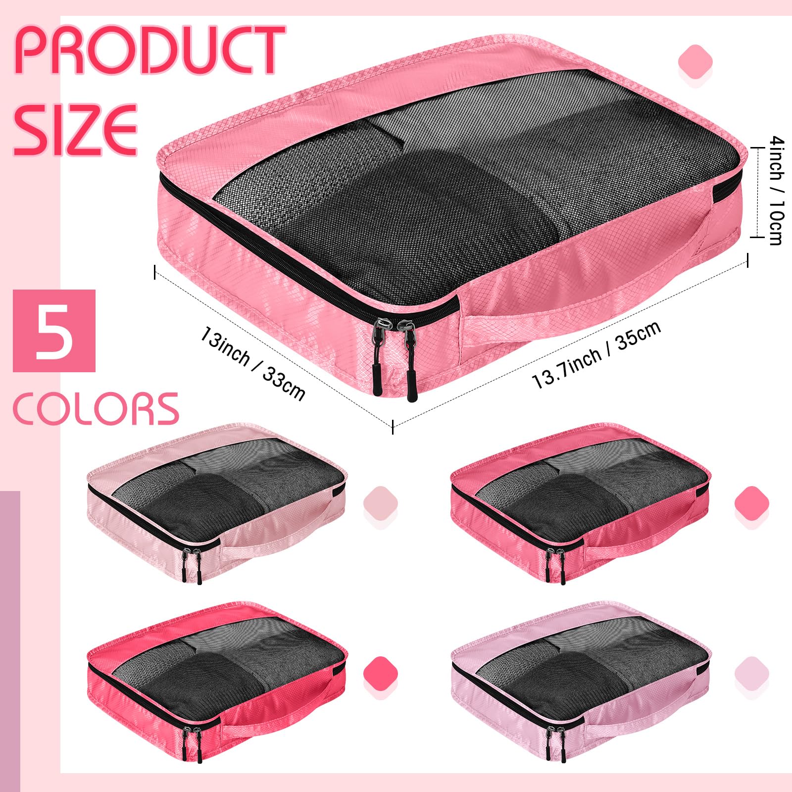 5 cubos de equipaje para maleta, cubos grandes de viaje, bolsas organizadoras de equipaje para accesorios de ropa (M,rosa)