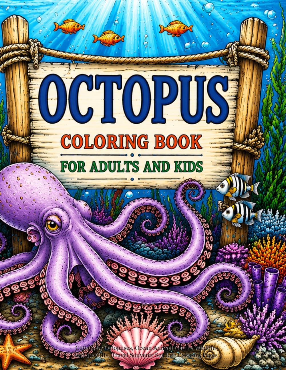 Octopus Coloring Book for Adults and Kids: Cute Baby Octopuses, Ocean Animal Nature Wildlife Activity Gifts, Travel Souvenir Sea Life Coloring Pages