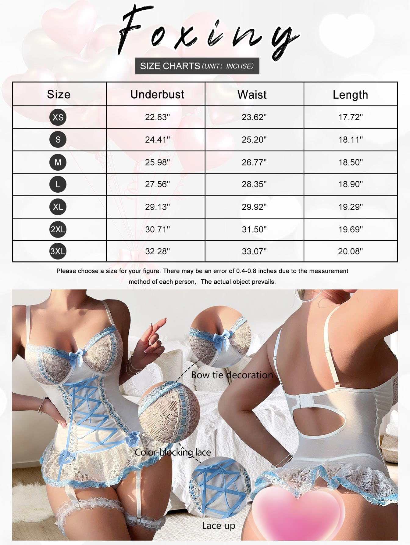 Foxiny Sexy Rave Mesh Corset Ruffle Lace Up Underwire Sheer Garter Belt Babydoll Lingerie Set With Thong 3 Piece Women