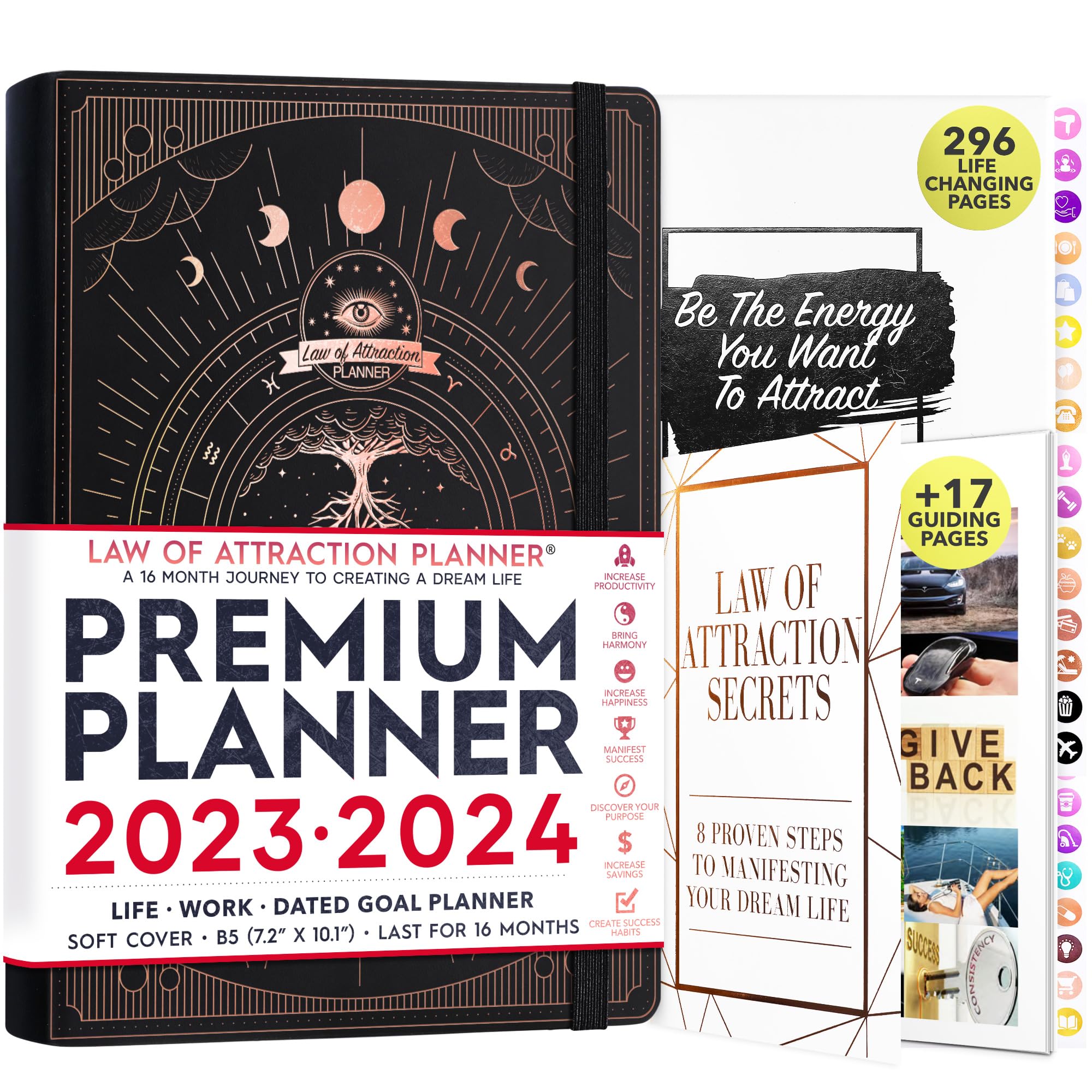 Law of Attraction Planner Sept 2023 to Dec 2024 - Weekly and Monthly, a 16-Month Productivity Planner, Hourly Planner, Work Planner for Productivity & Happiness, Adhd Planner and Stickers, Universe Black