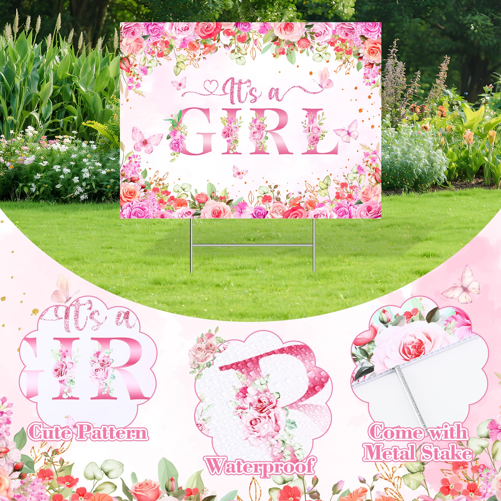 Amazon.com : It's a Girl Yard Sign Baby Shower Lawn Signs with