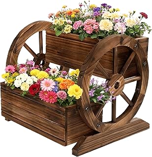 NestNature Wooden Wagon Planter Box,Raised Garden Bed,Decorative Garden ...