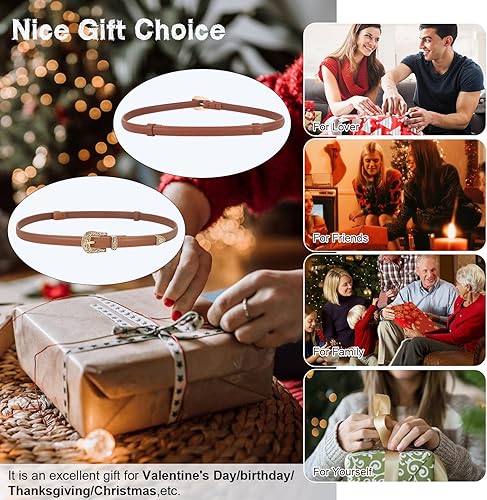 Miniatura 6 de SUOSDEY Cinturones ajustados occidentales de moda para mujer cinturón de cuero delgado ajustable para vestidos con hebilla vintage