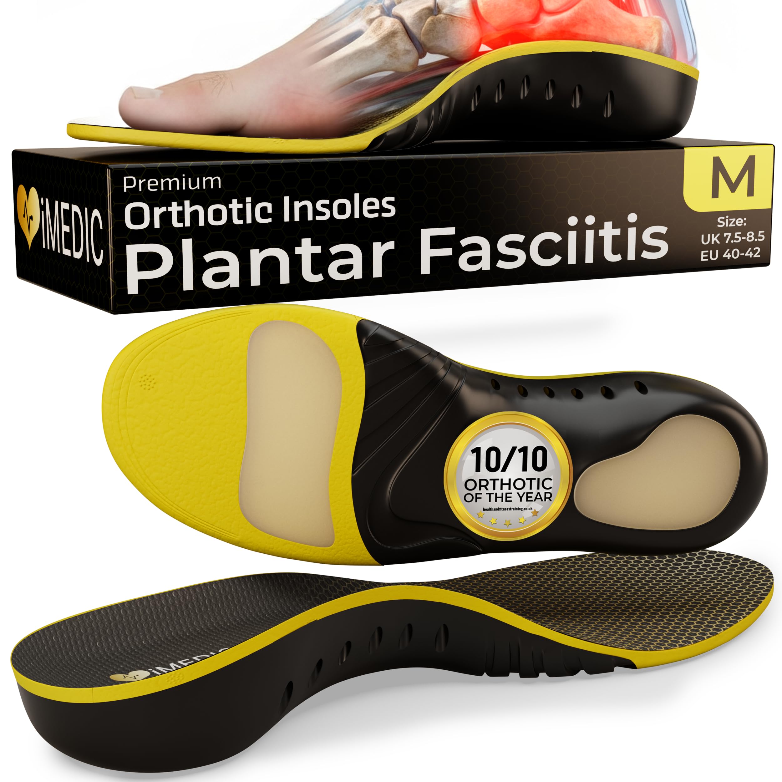 iMedic Orthotic Insoles for Plantar Fasciitis Size M UK 7.5-8.5 – Arch Support for Women and Men – Shoe Inserts – Insoles for Plantar Fasciitis – Orthotic Support