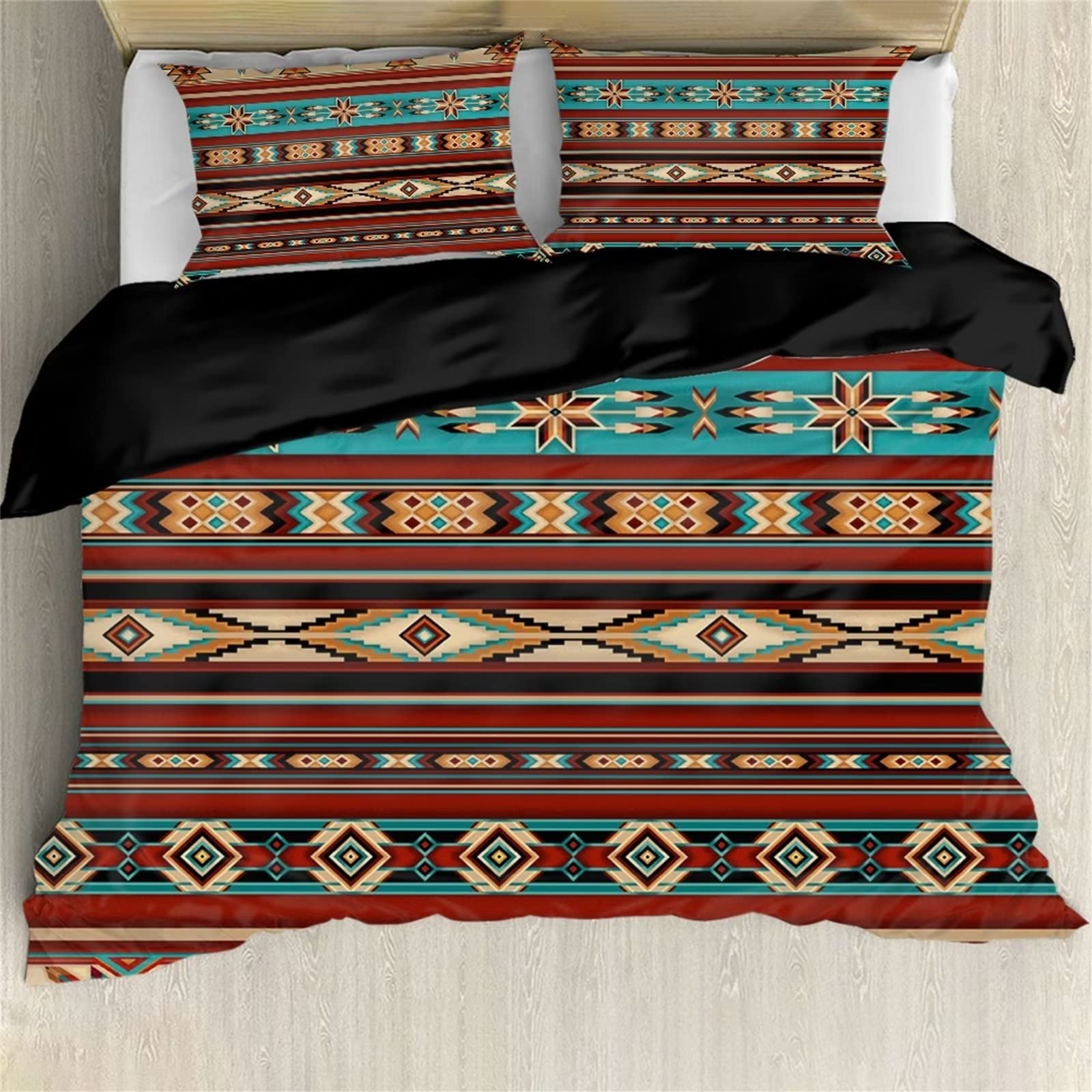 DreaweetBrown Aztec Pattern 3 Piece Bedding Cover Set Duvet Cover with 2 Pillow Cases, Bedsheet for Home Decor Soft and Lightweight, Breathable- King Size