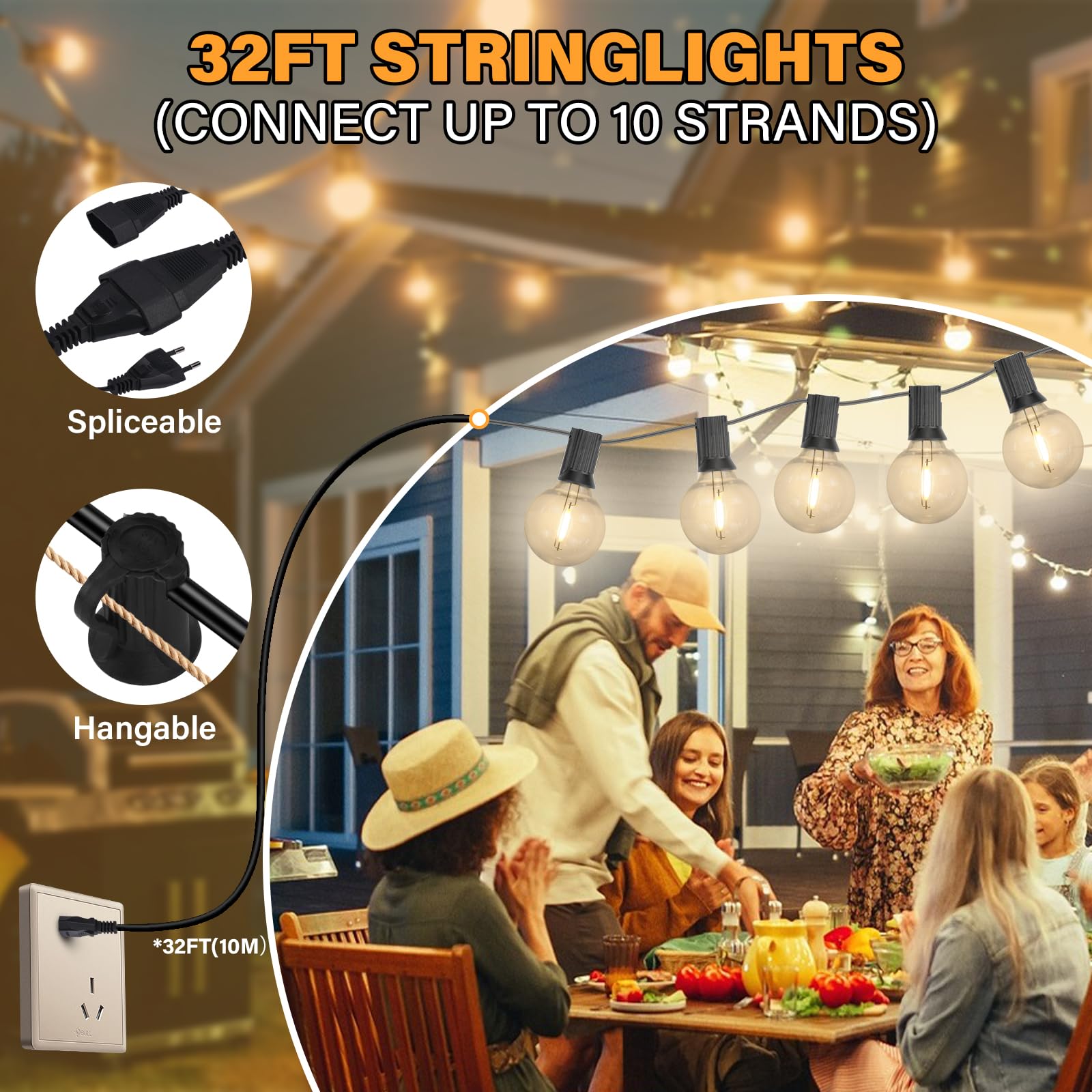 EUJAM Catena Luminosa Esterno,10M Luci da Esterno Giardino con 15+1 LED 0.6W Catene Lampadine 2700K Bianco Catena LED Luci da Esterno IP65 Impermeabile per Terrazzo Barbecue, Partito Festa Matrimonio