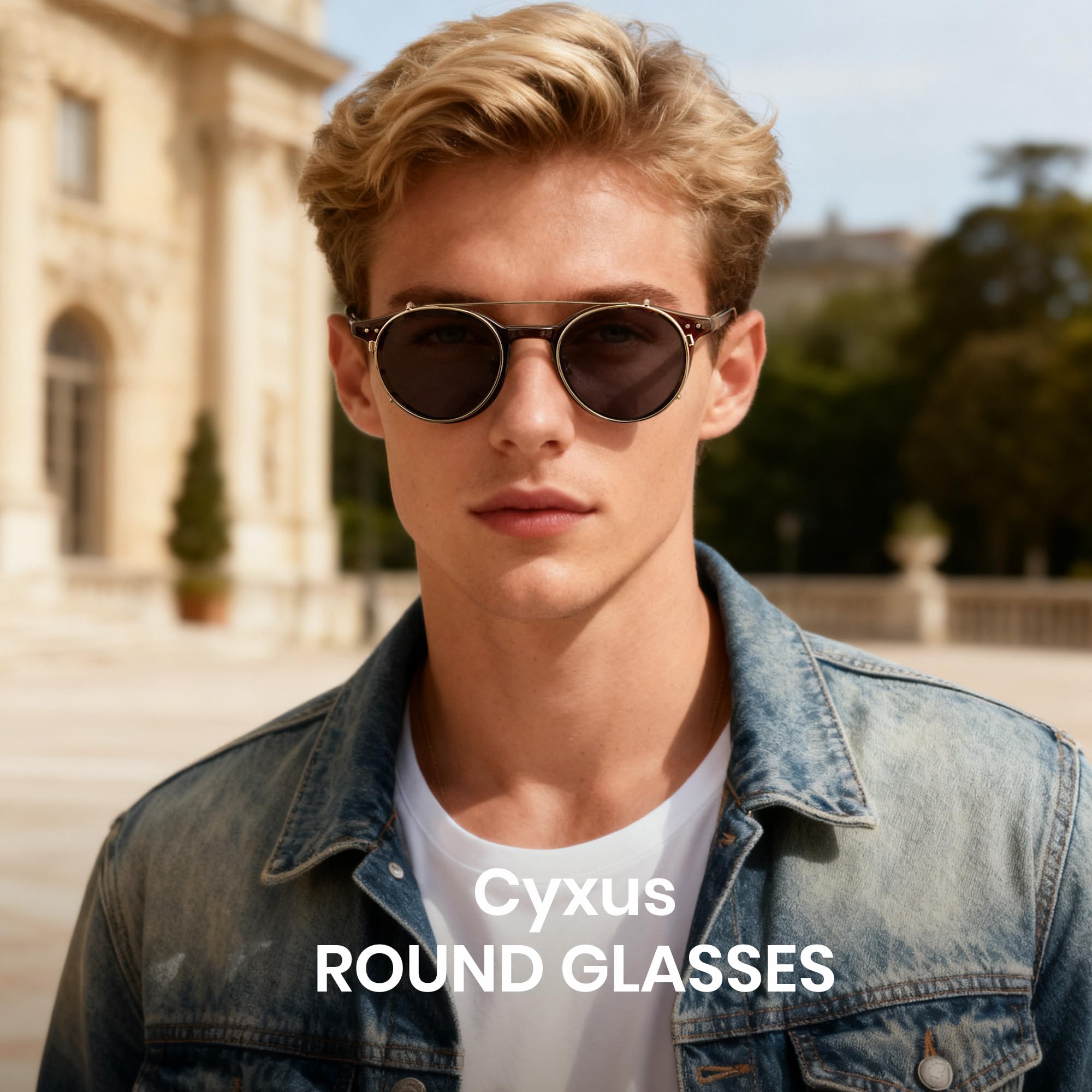 Cyxus Occhiali da sole per uomo e donna con clip polarizzate rotonde design a doppia lente 2 in 1 occhiali da sole retrò UV400 P1341