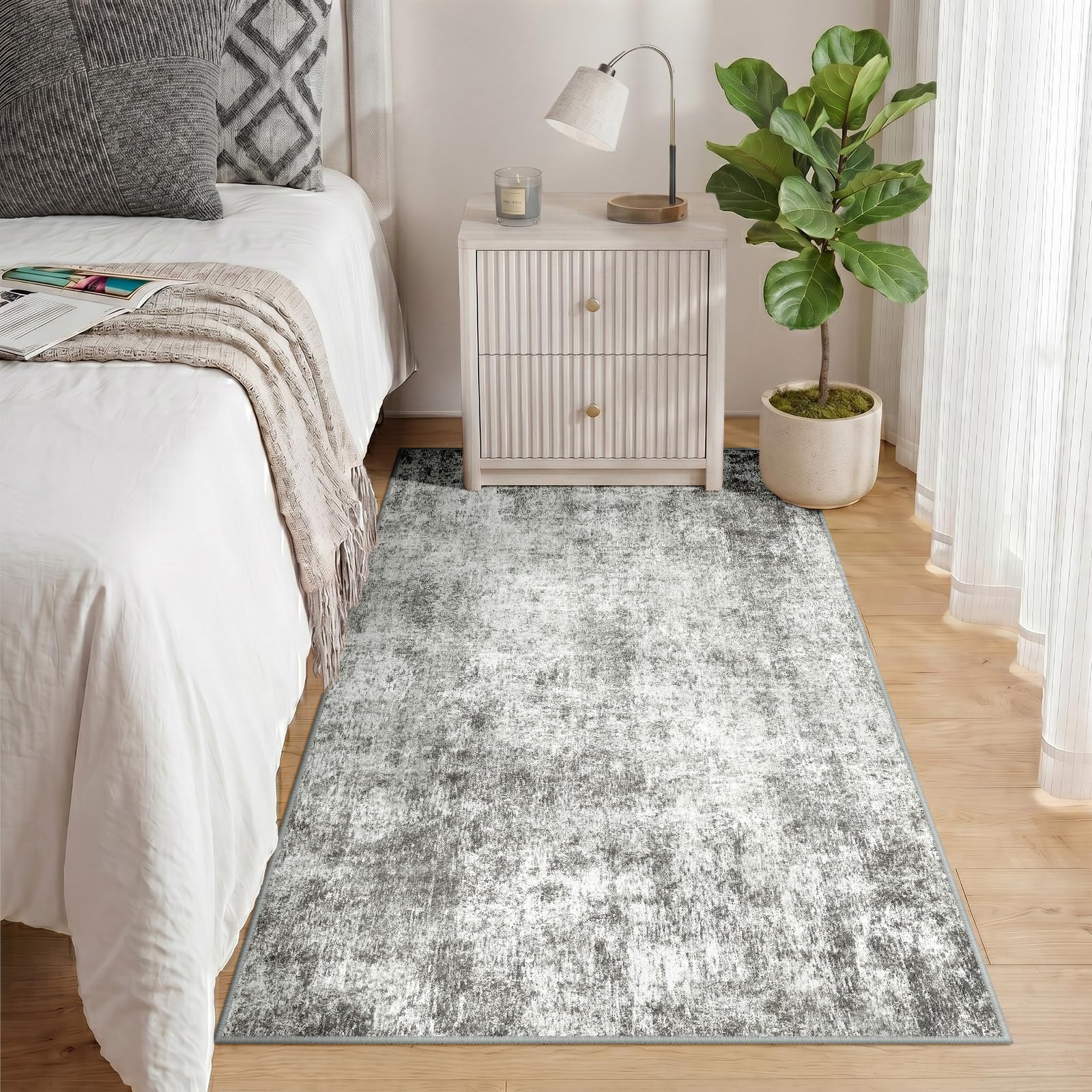 INOVADAY Washable Rugs Living Room 80x150 cm Modern Abstract Rug with Soft Low Pile Vacuum Friendly Non Slip Backing Minimalist Carpet for Lounge Bedroom Dining Room Home Office Grey/White โ image 1