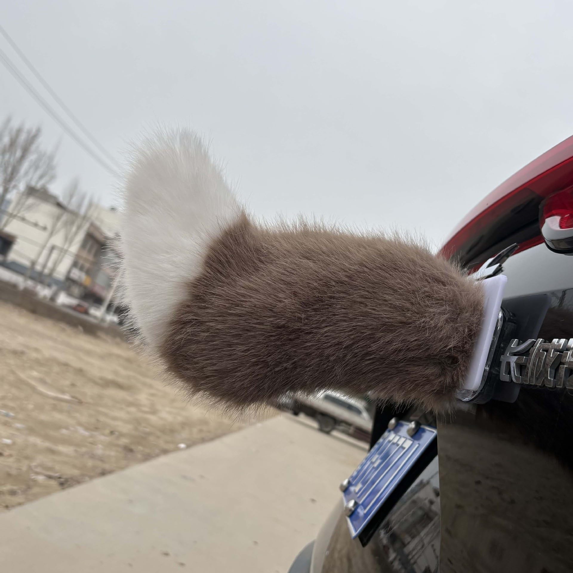 Remote Fluffy Car Tail - Plush Fox Fur Electric Wagging, USB-C Rechargeable, for SUV Truck Trunk Rear Window(J)
